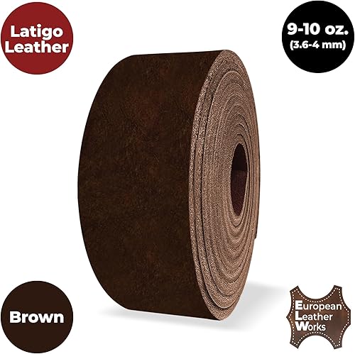 Miniatura 6 de ELW 9-10 oz (0.142-0.157 in) Latigo - Correas y tiras de cuero para cinturón, tamaño 0.5 x 84 pulgadas (0.5 x 83.9 in)  marrón  cuero de vaca de