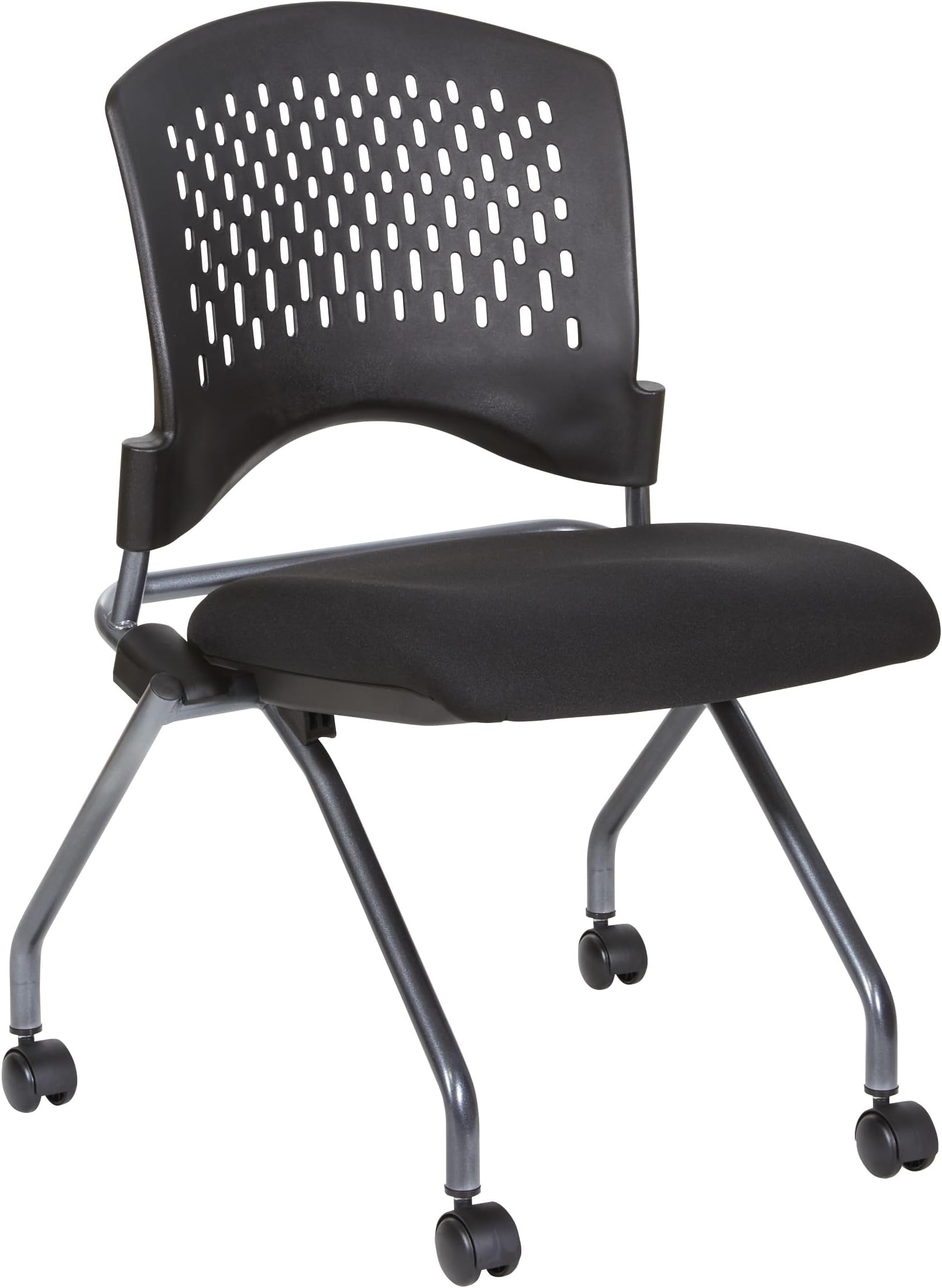 Office Star Deluxe Ventilated Plastic Wrap Around Back Folding Nesting Chair 2 Pack, Coal FreeFlex Fabric