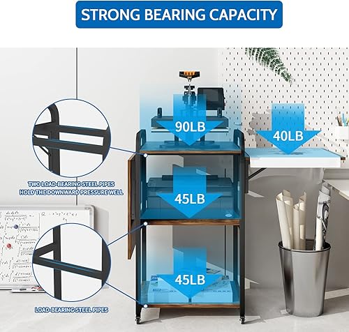 Miniatura 3 de PUNCIA Mesa de prensa de calor movible de 3 niveles, soporte plegable para máquina de transferencia de calor, banco de trabajo rodante resistente