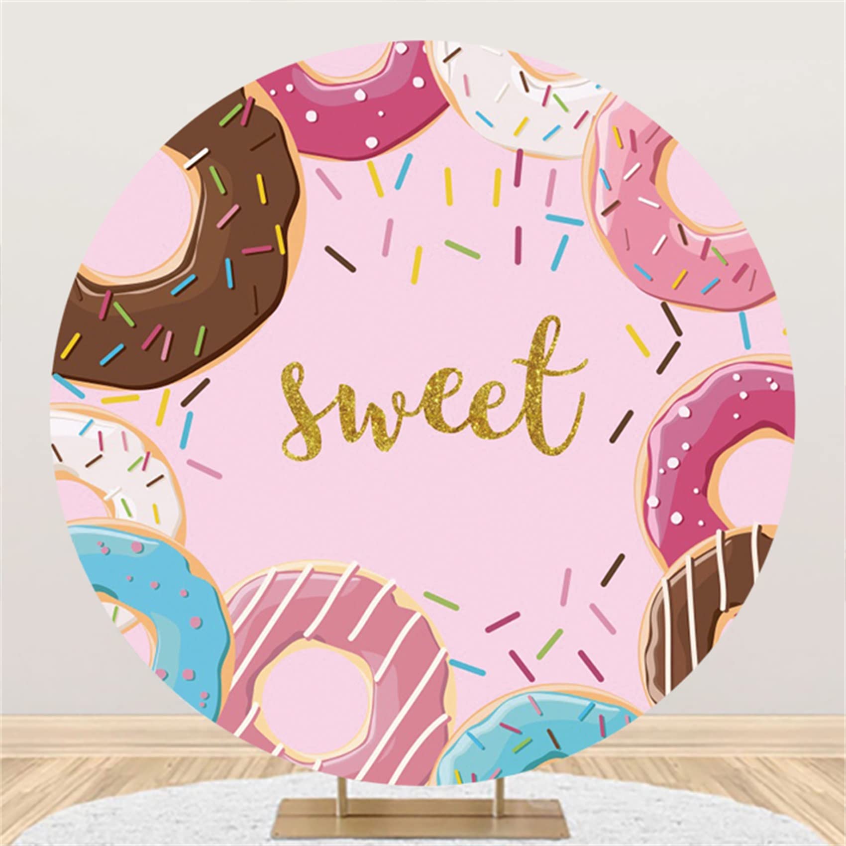 Fondo De Fotos Infantil 2.4x1.8 M - Diseño Dulce Con Pastel, Arcoíris Y Donuts, Para Fiestas De Cumpleaños