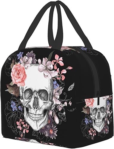 Miniatura 2 de Bolsa de almuerzo con diseño de calavera de azúcar, con diseño de calavera floral, regalo para mujeres y hombres, bolsas Teto para el trabajo y la