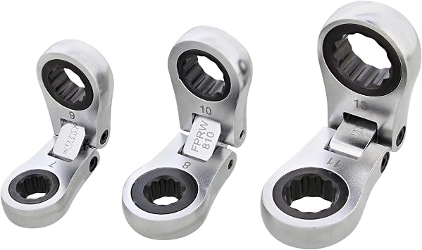VIM Tools Nano Flex Ratcheting Wrench Set - 3pc Double-Sided Palm-Sized Flex Wrench Set with 72 Tooth