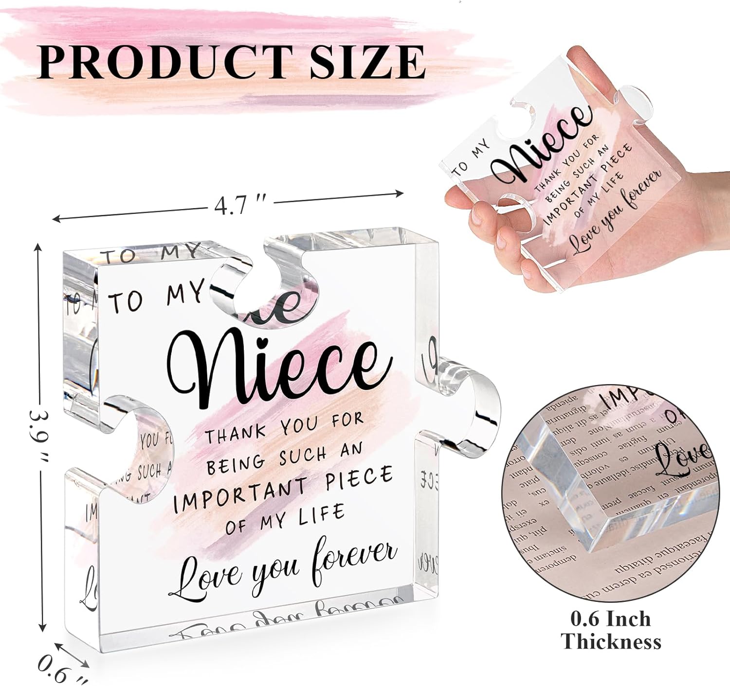 LukieJac Niece Gifts from Auntie Uncle - Nieces Birthday Gifts Best Niece Ever Gift for Nieces from Aunt Graduation Mothers Day Christmas Valentines Day Gift Paperweight Keepsake 4.7 x 3.9 Inch - Image 6