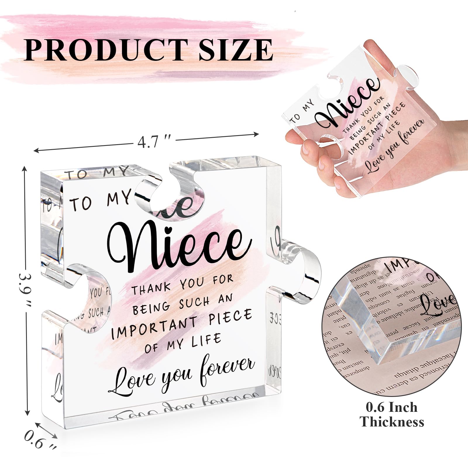 LukieJac Niece Gifts from Auntie Uncle - Nieces Birthday Gifts Best Niece Ever Gift for Nieces from Aunt Graduation Mothers Day Christmas Valentines Day Gift Paperweight Keepsake 4.7 x 3.9 Inch