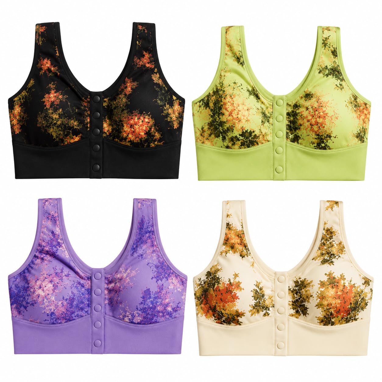 Women's Front Closure Wireless Lightly Padded Full Coverage Bra Pack of 4 Floral Print Cotton Blend (in, Alpha, 2XL, Regular) Beige-image-17