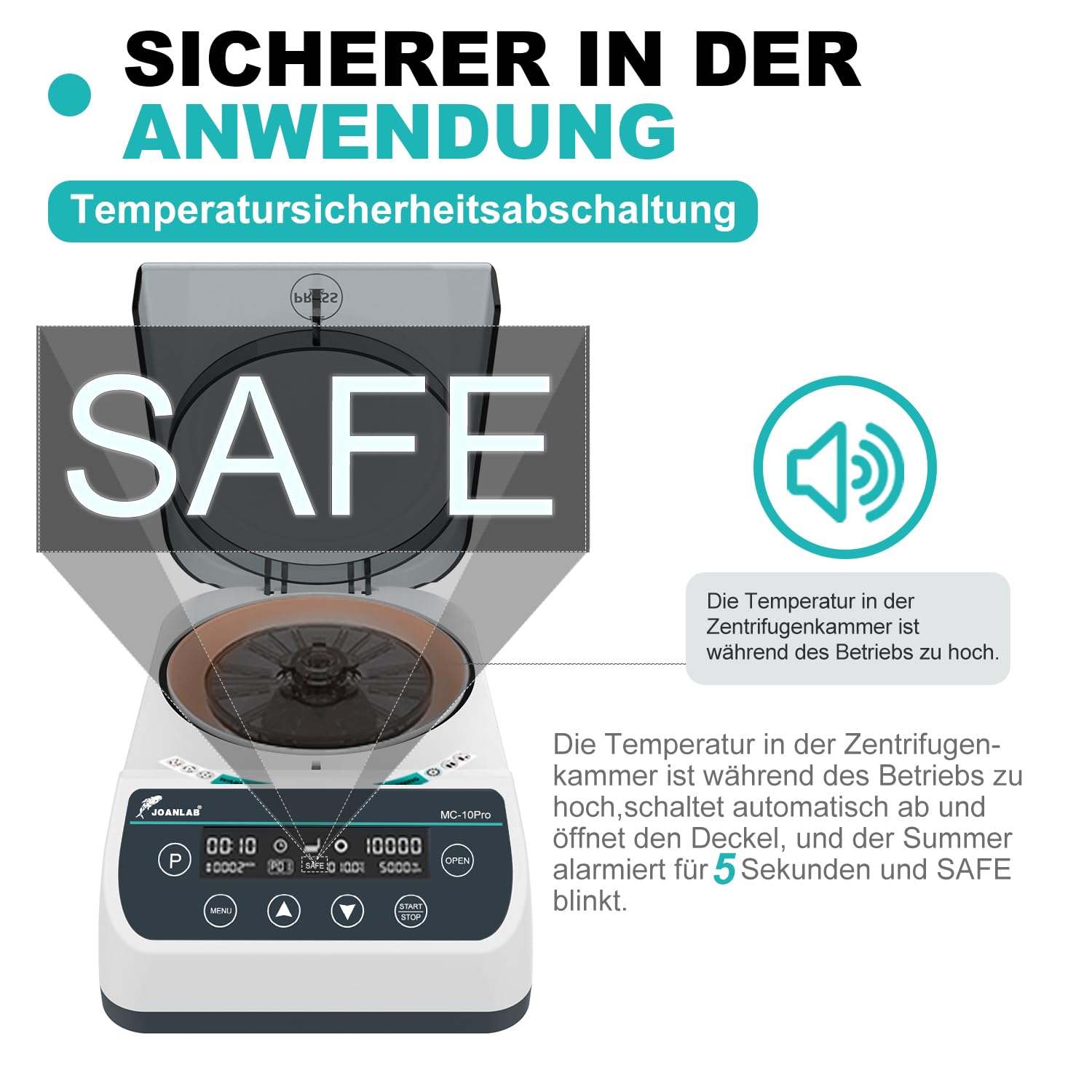 JOANLAB Hochgeschwindigkeits-Mikrozentrifuge 10000 U/min, LCD-Anzeige - mit Mikro-Rotor (40mm, Φ1,5mm) & Rotor für 0,2/0,5/1,5/2ml Probenröhrchen, für Labor