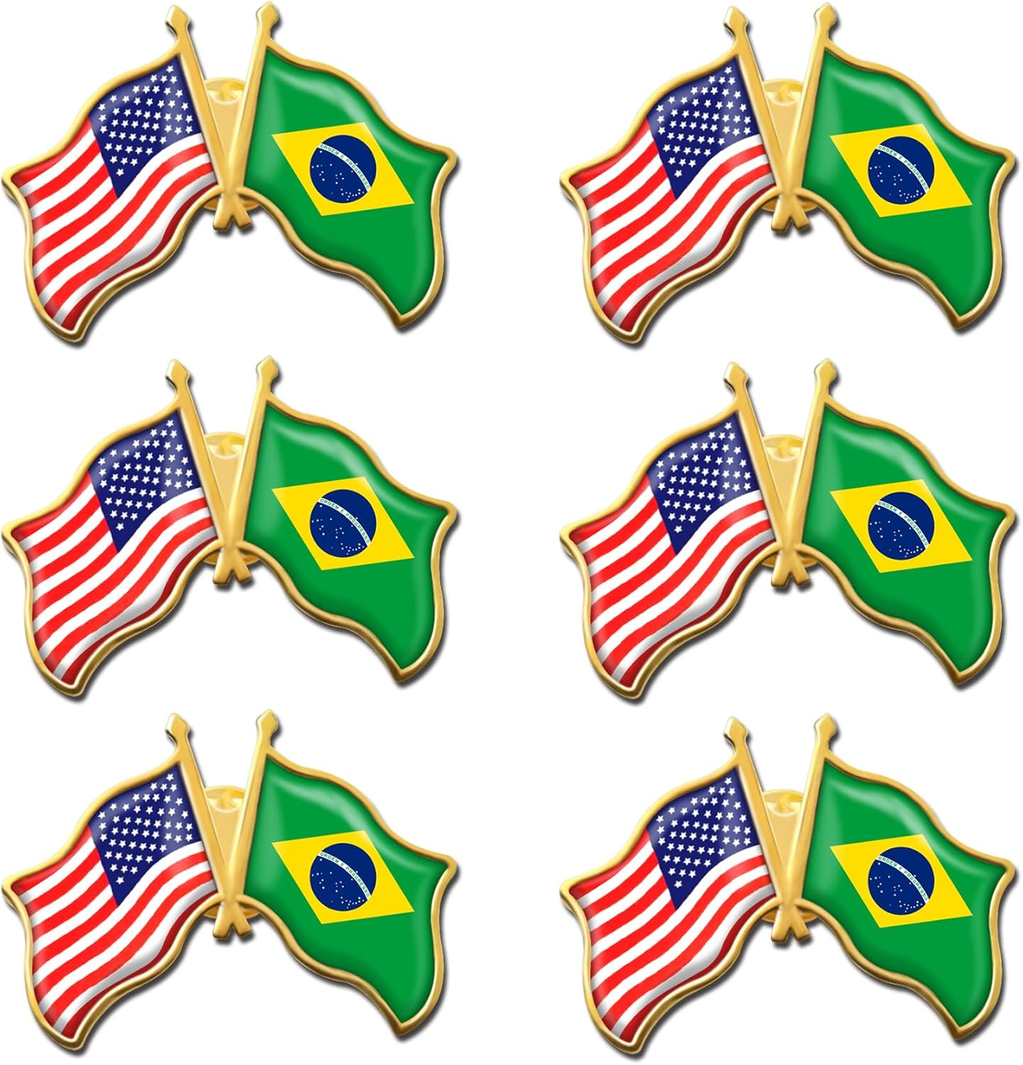 6/12/50/100 Pack -American Brazil Friendship Flag Pins Bulk -1.4” Metal US USA Brazilian Lapel Pins Badge Button Souvenir