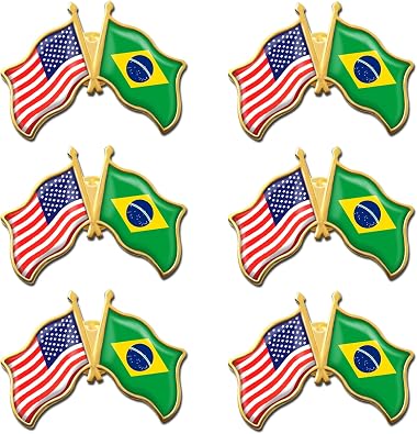 6/12/50/100 Pack -American Brazil Friendship Flag Pins Bulk -1.4 Metal US USA Brazilian Lapel Pins Badge Button Souvenir