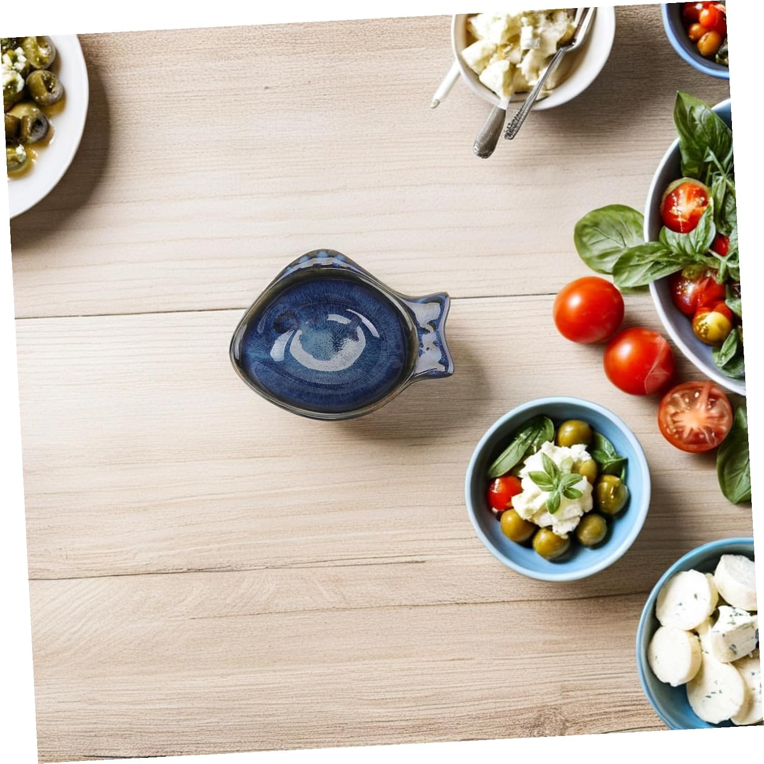 Ceramic Dipping Bowl Fish Shape Porcelain Side Dish Bowls Small for Seasoning Sushi Snack Vinegar Dishwasher Safe