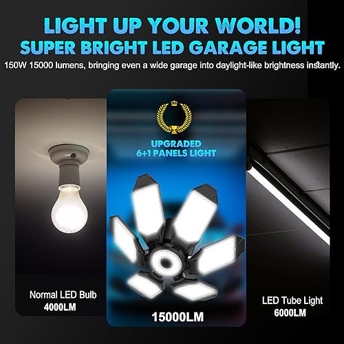 Miniatura 3 de LED Garage Light Bulbs, 100W 10000LM Garage Lights Ceiling Led with 5 Adjustable Panels, 6000K E26E27 Screw in Shop Lights for Garage Workshop