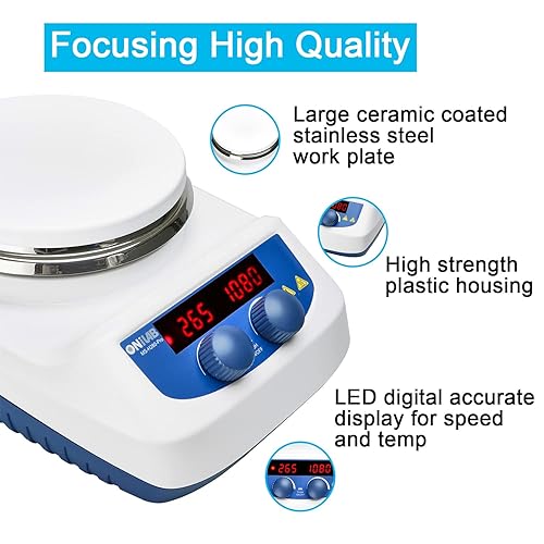 Miniatura 4 de ONiLAB Agitador magnético de placa calefactora digital LED de 5 pulgadas con placa de trabajo de acero inoxidable recubierta de cerámica,