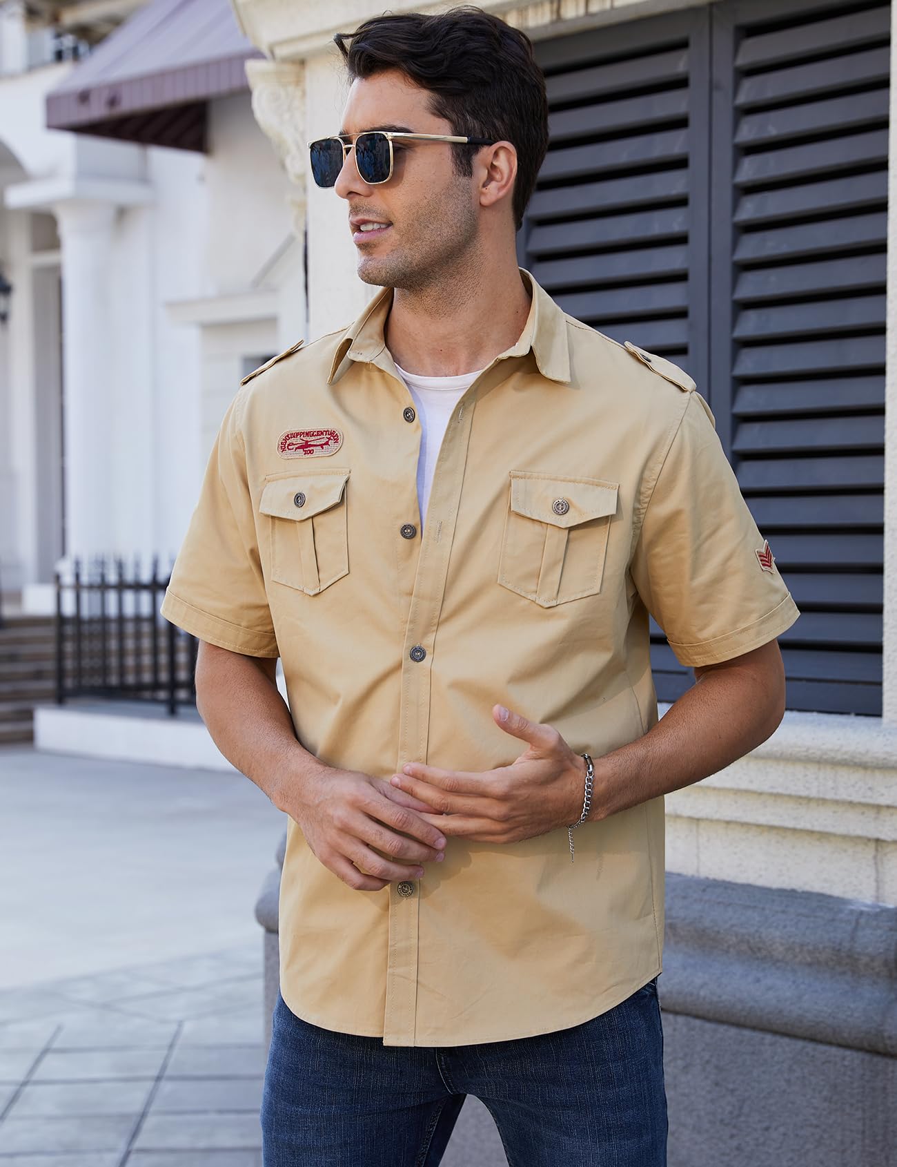 Gihuo - Camisa táctica militar de manga corta para hombre, para trabajo, aire libre, senderismo, camping, caza, pesca
