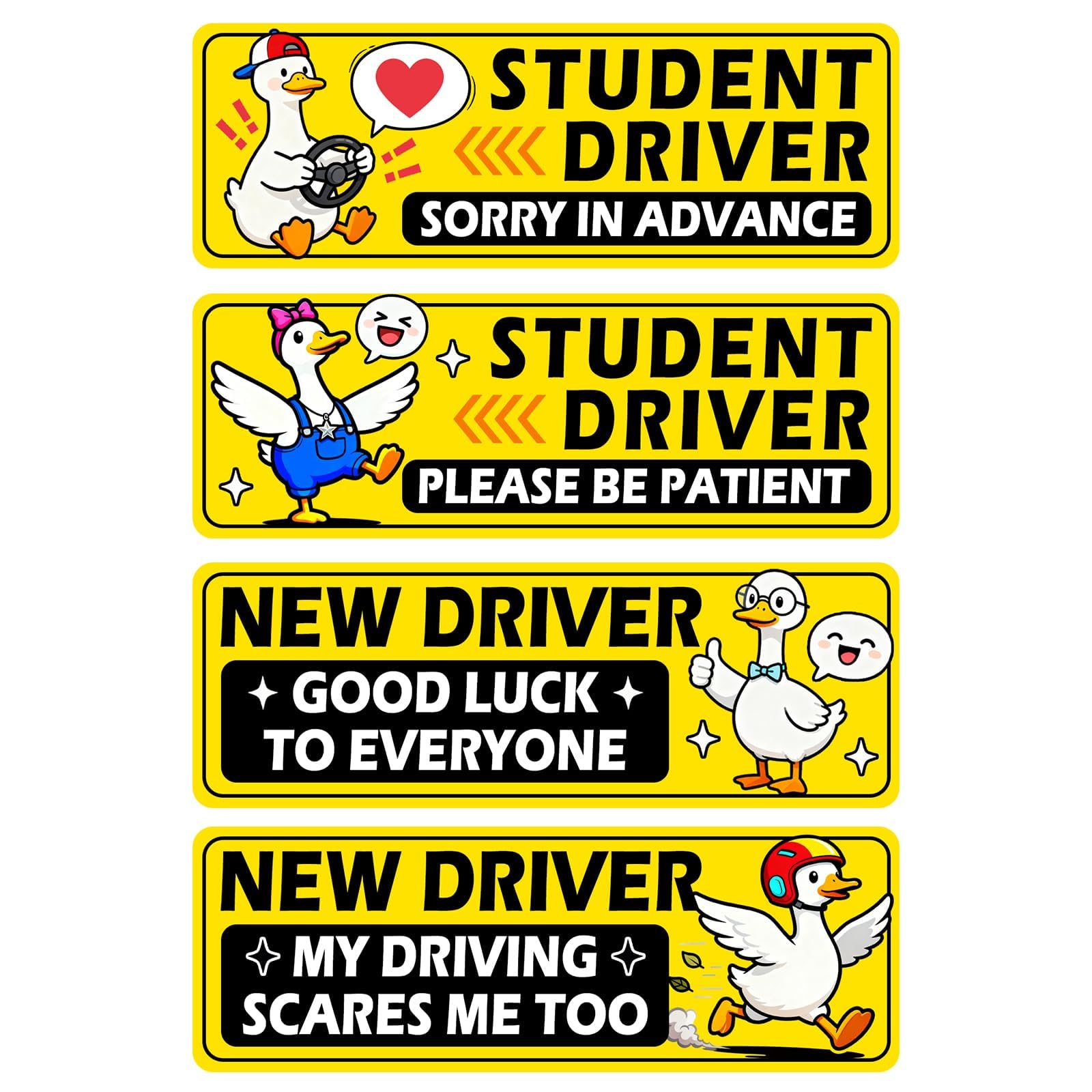 Photo 1 of 4Pcs Cute Cartoon Yellow Goose Novice Driver Magnets, Student Driver Sticker Magnet for Car, Funny Cartoon Nervous Caution Reusable Supplies Can Be Pasted Freely