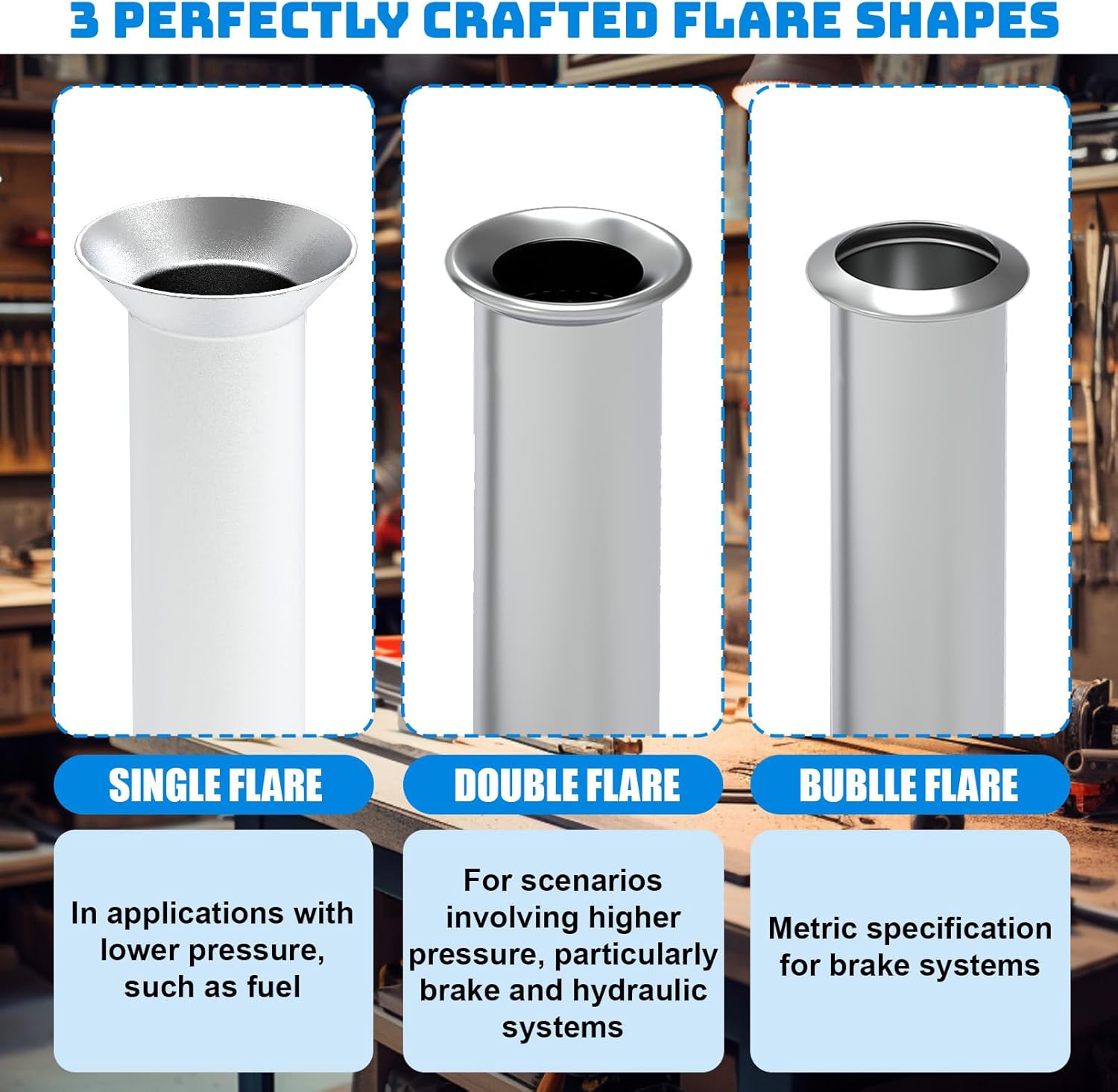 Brake Line Flaring Tool Kit, 45 Degree Single/Double/Bubble Flares for 3/16" 1/4" 5/16" 3/8" Steel Copper Stainless Steel Tubing, Professional Time-Saving Tool Ideal for Car Repair & DIY Projects