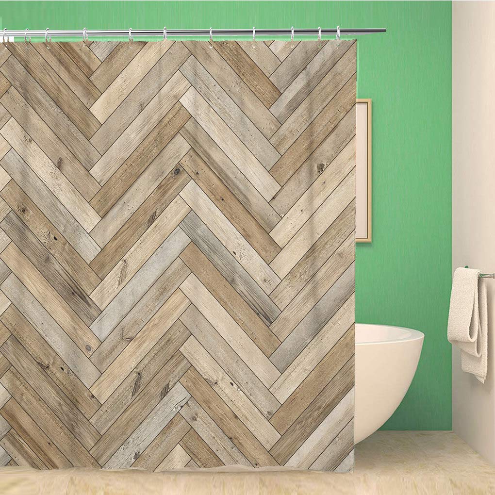 Awowee Color 9 Decor Shower Curtain Beige Chevron Wood Parquet Herringbone Old Pattern Arrow Ash 180X180cm Polyester Fabric Waterproof Bath Curtains Set With Hooks For Bathroom