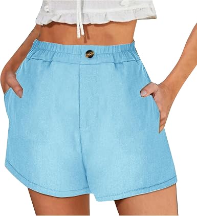 YOUNGSUN Women's Summer Shorts - Cotton Linen Drawstring Waist Comfy Beach Shorts With Pockets