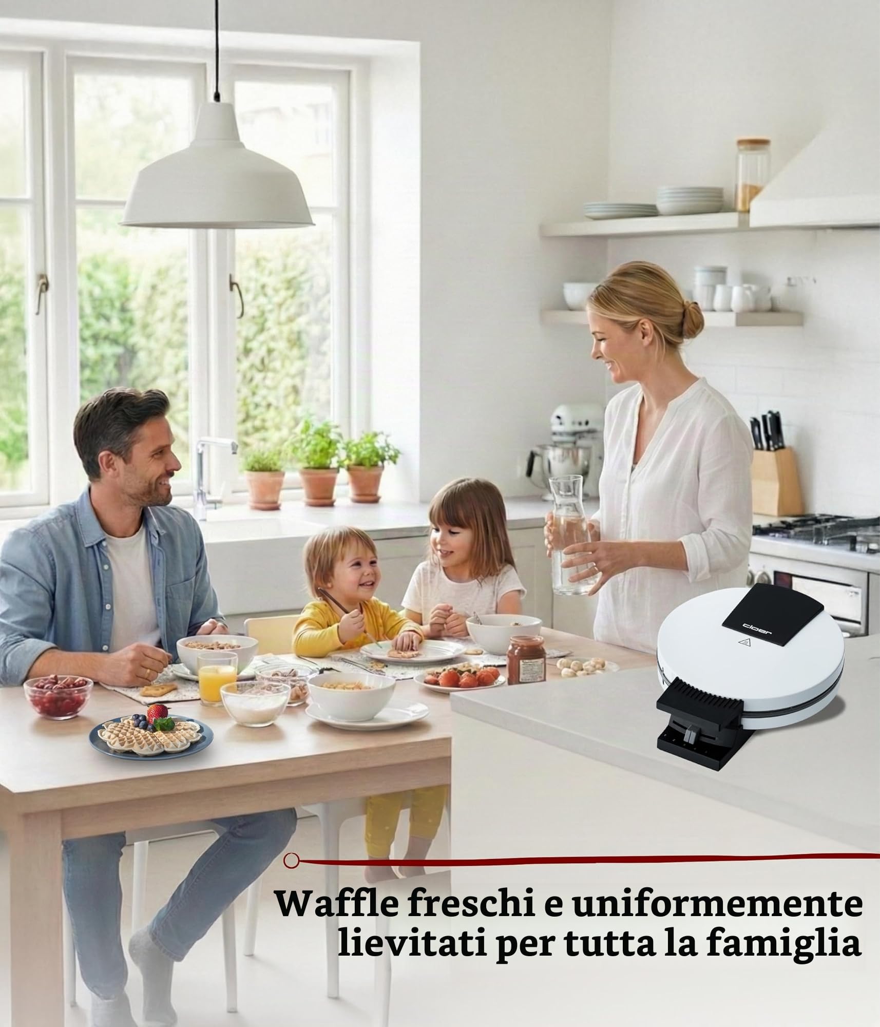 Cloer 120 Piastra per Waffle, per la classica cialda a forma di cuore in dimensione XXL, dimensione di cialda 19,5 cm, 1200 W, spia di cottura, corpo in metallo verniciato bianco