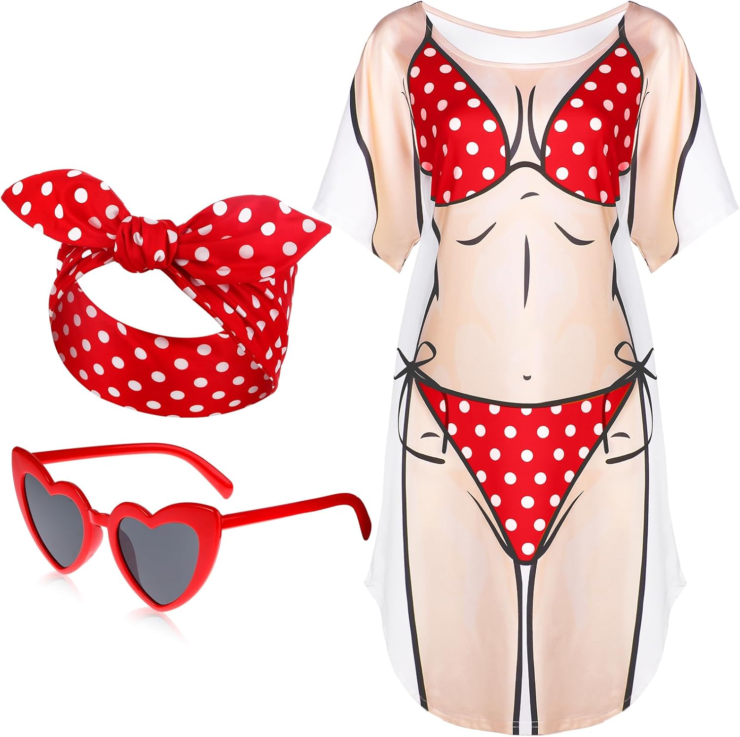 Jeyiour Womens Bikini Shirt Cover up Funny Bandana Headband Retro Sunglasses Eyewear Halloween Party Outfit