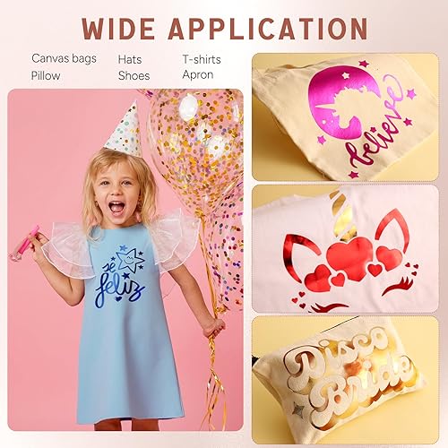 Miniatura 6 de Tintnut Paquete de vinilo metálico de transferencia de calor, vinilo HTV cromado, 12 hojas de 12 x 10 pulgadas, vinilo holográfico dorado para