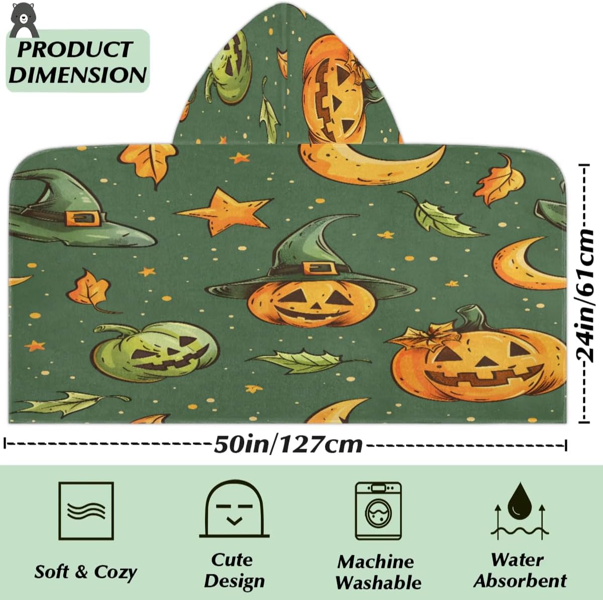 Pardick Kids Bath Towel Autumn Pumpkin Beach Towel with Hood Pool Cover Up for Girls Boys Soft Absorbent Hooded Bath Towel Toddler Towels for Beach, Pool