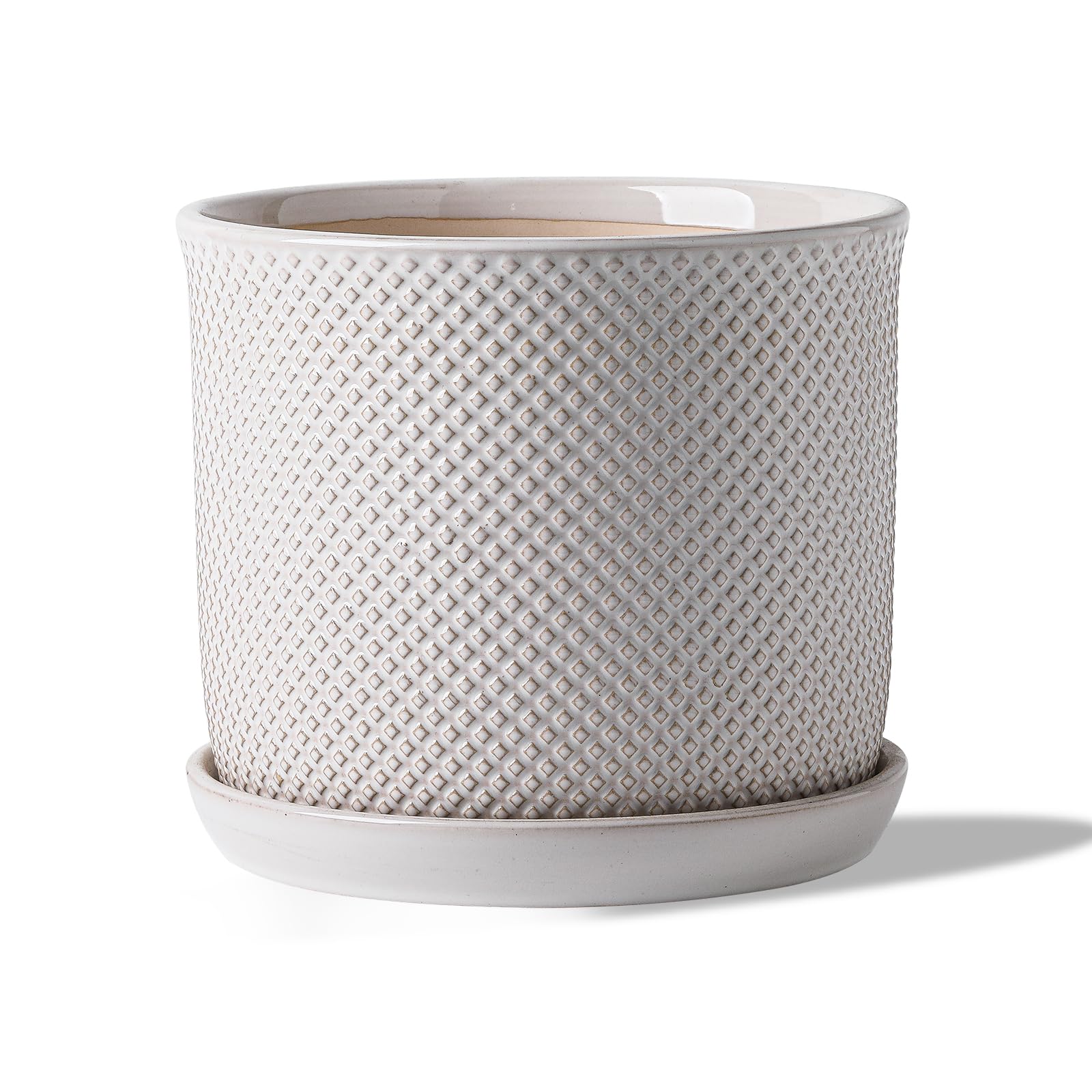 Amazon.com : Chubacoo 8 Inch Plant Pot: Ceramic Planter with Drainage Hole  & Saucer Indoor Outdoor Plants - Flowerpot with Bonded Tray for Home Office  - Beaded Embossed Style, Cream White :