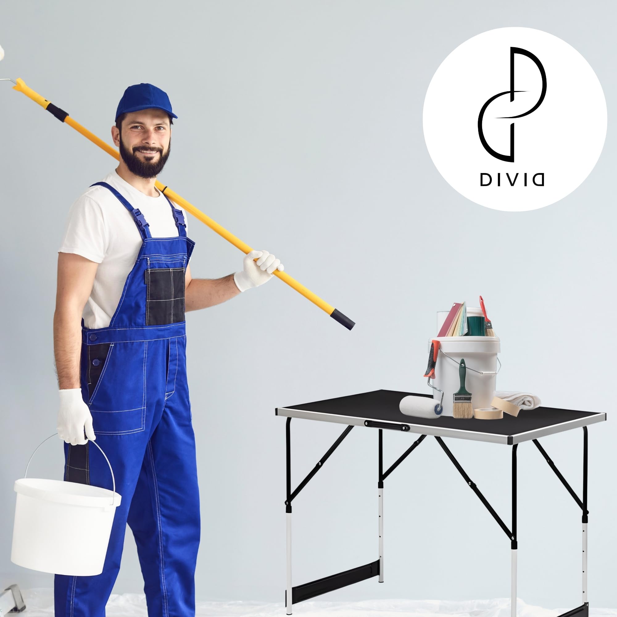 DIVID® Multifunktionstische 3-Teiliges Set, 100x60cm, Tapeziertisch 30 kg Tragkraft je Tisch, Klapptisch, Campingtisch, Flohmarkttisch, Beistelltisch, Mehrzwecktisch, Höhenverstellbar, Mahlertisch