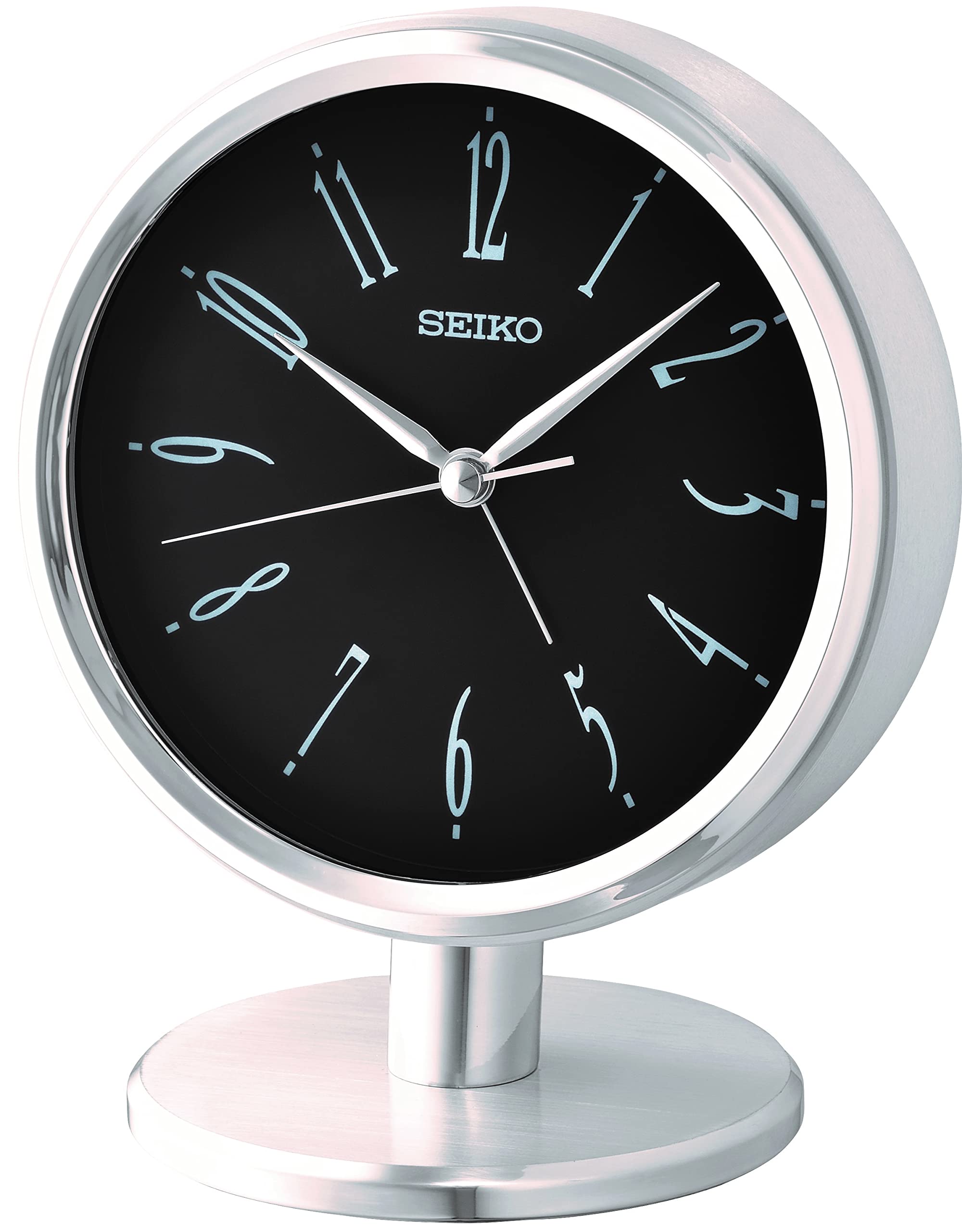 Seiko Silver Qhe186s Tone Quartz Battery Round Mantel Mantle Clock With Clear Dial