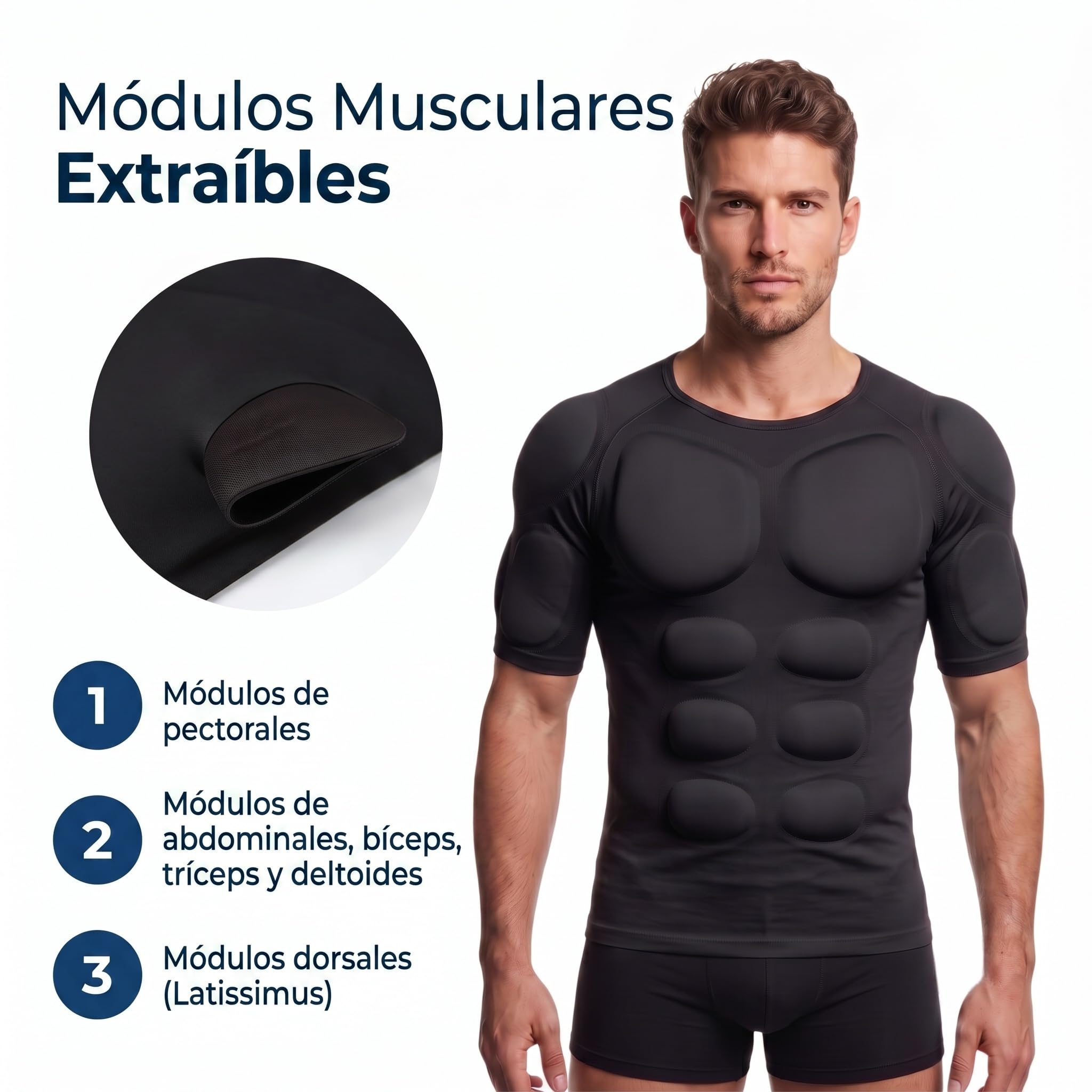 forma terraza muscle top, Compresion Modulos 3D Relleno de Musculo | Camiseta Acolchada de Musculatura con Relleno Removible, Invisible Bajo Camisas, Ligera y Transpirable con 4 Tallas