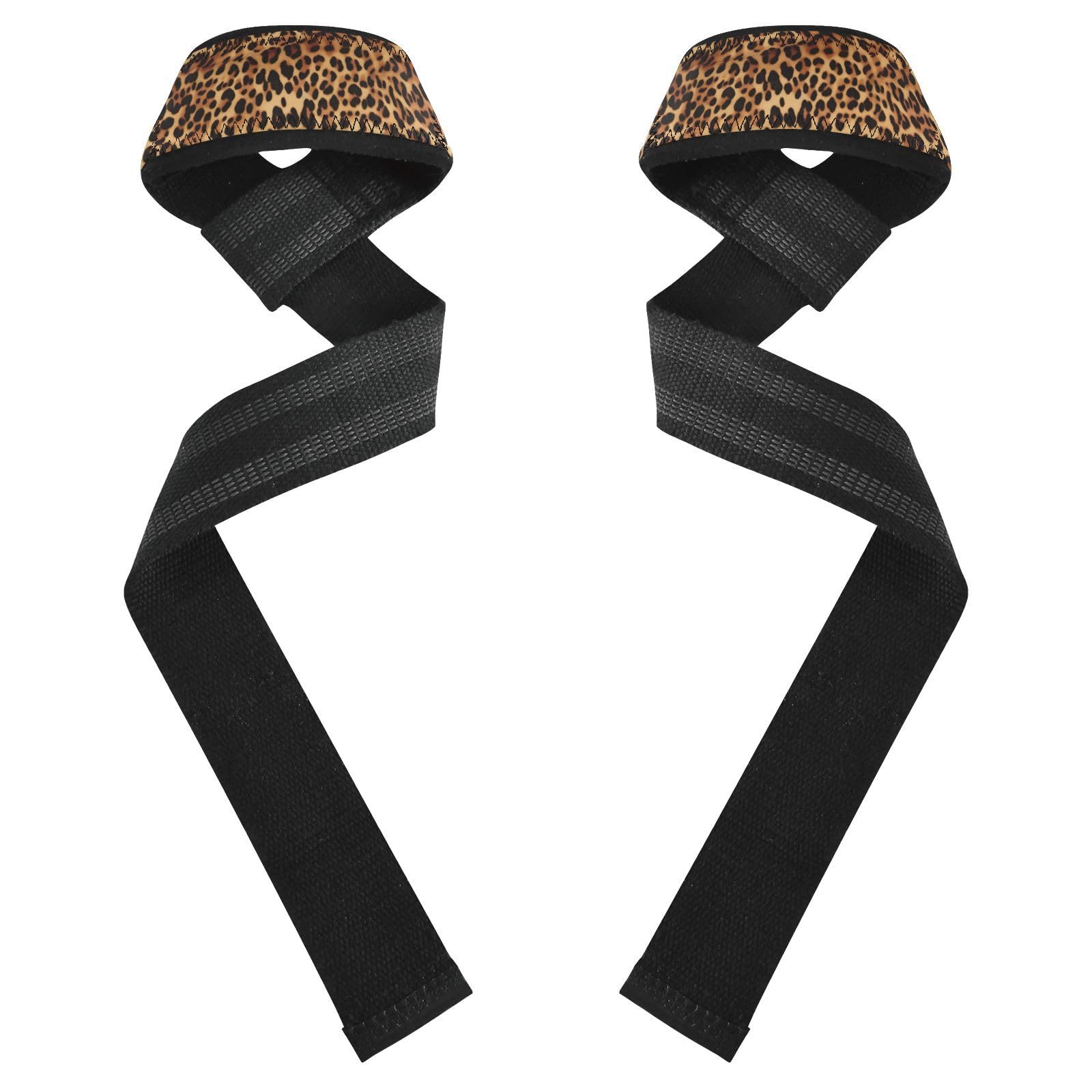 Nander Fashion Leopard Print Wrist Straps for Weightlifting,Lifting Straps with Neoprene Cushioned Wrist Padded and Anti-Skid Silicone for Strength Training,Bodybuilding,Deadlifting