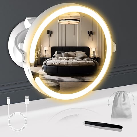 Espejo de Maquillaje Luminoso con Ventosa Potente, 20 Espejos de Aumento Luminoso, Espejo de Aumento de luz Ajustable en Intensidad, con una Altura Ajustable de 25 cm