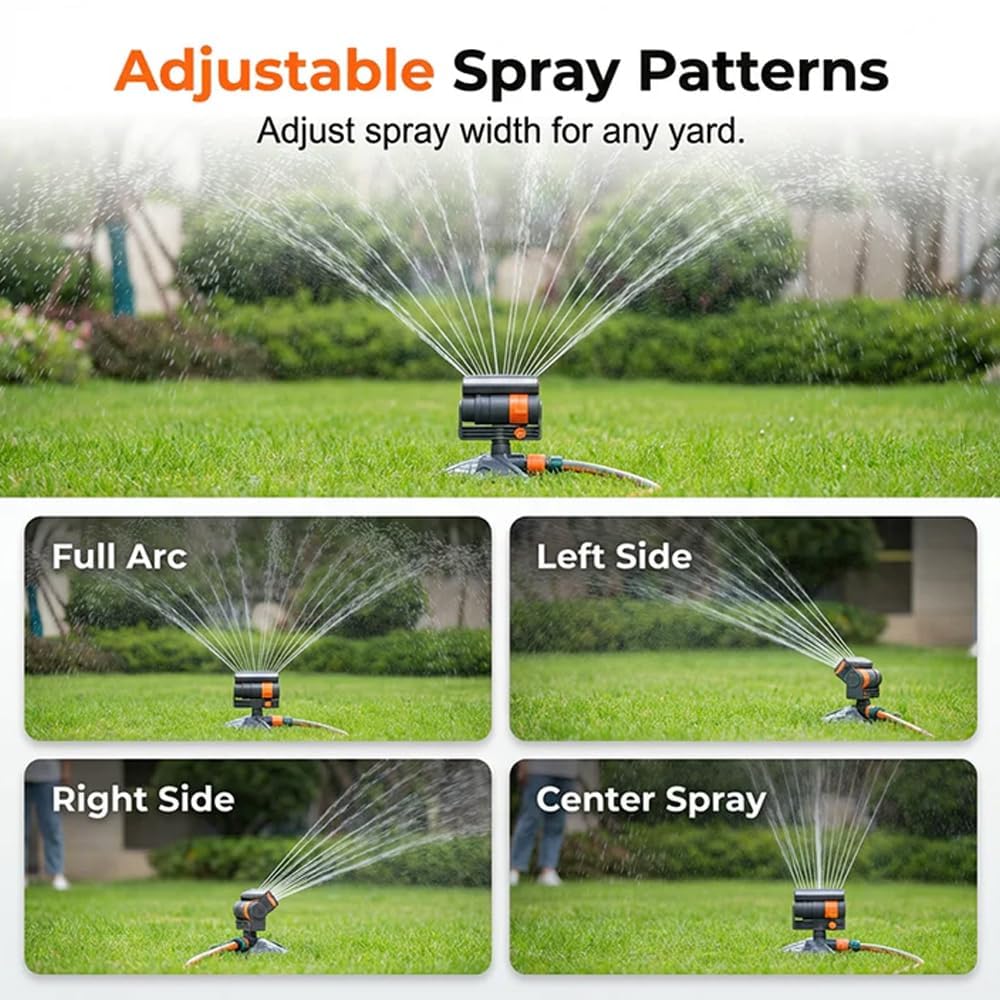Aspersor de jardín giratorio automático, aspersor de césped giratorio de 360 grados con boquillas ajustables, sistema de riego resistente a prueba de fugas para jardín y patio (a)