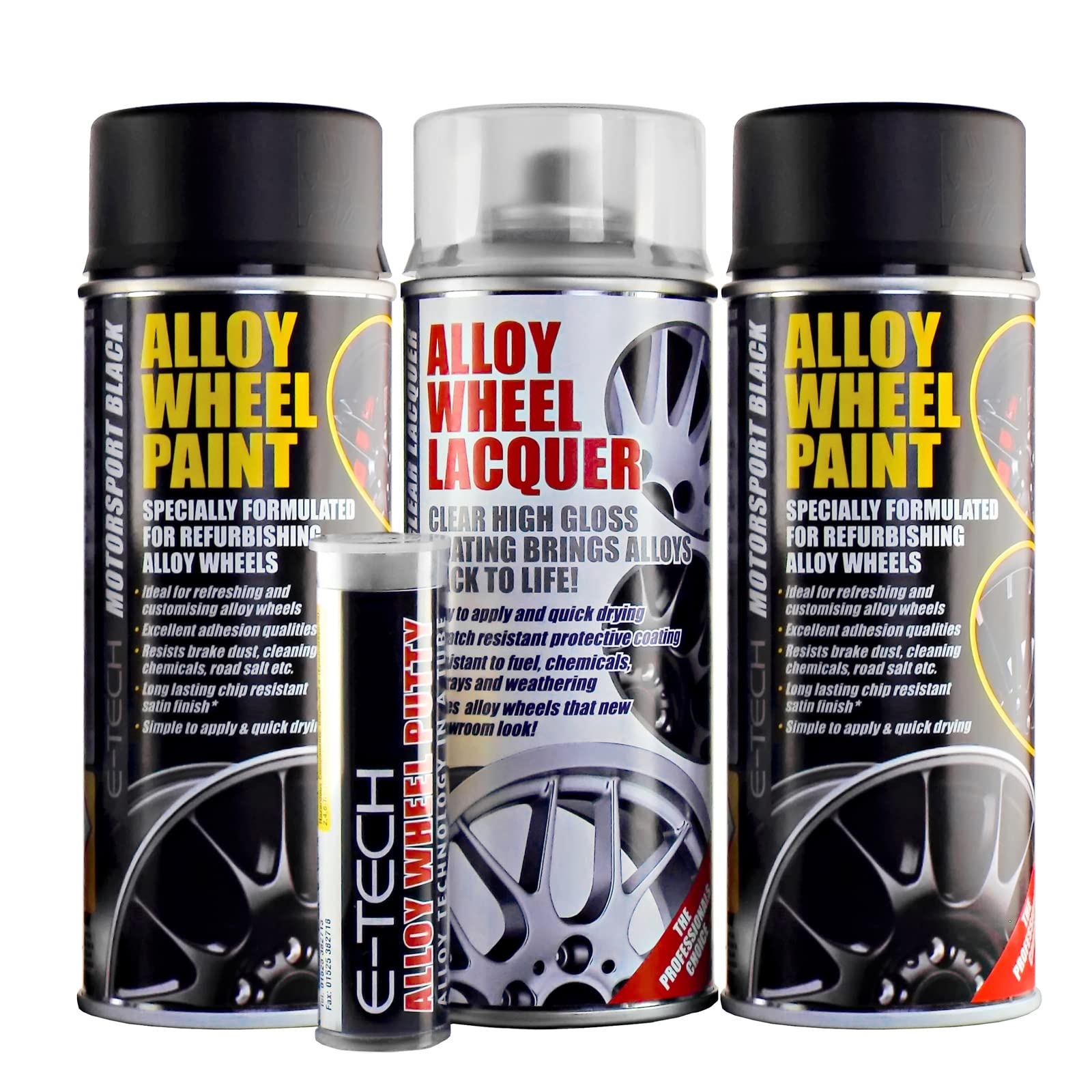 Mp Essentials Motorsport Black E-Tech Alloy Wheel Paint And Refurb Kit In Gold Including Gloss Lacquer & Putty Filler For Any Scuffs (Motorsport Black)