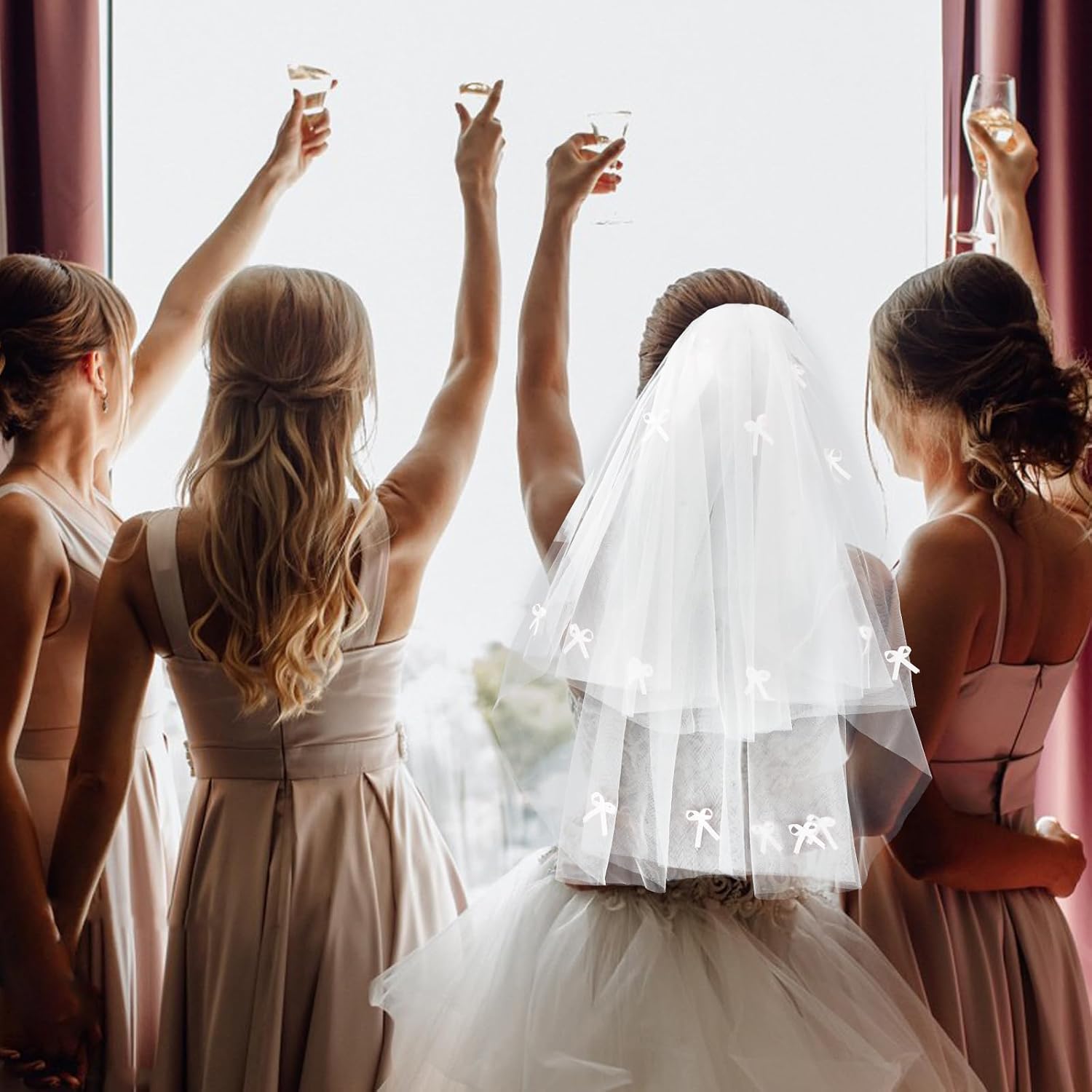 Jaciya Wedding Veil with Bows | Bachelorette Party Decorations