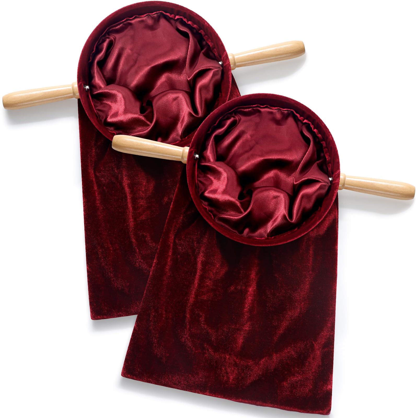 Tioncy Set of 2 Church Tithe Offering Bags with Wooden Handles Church Collection Bag with Handles for Churches Communion Supplies (Red,15.75 x 7.87 Inch)