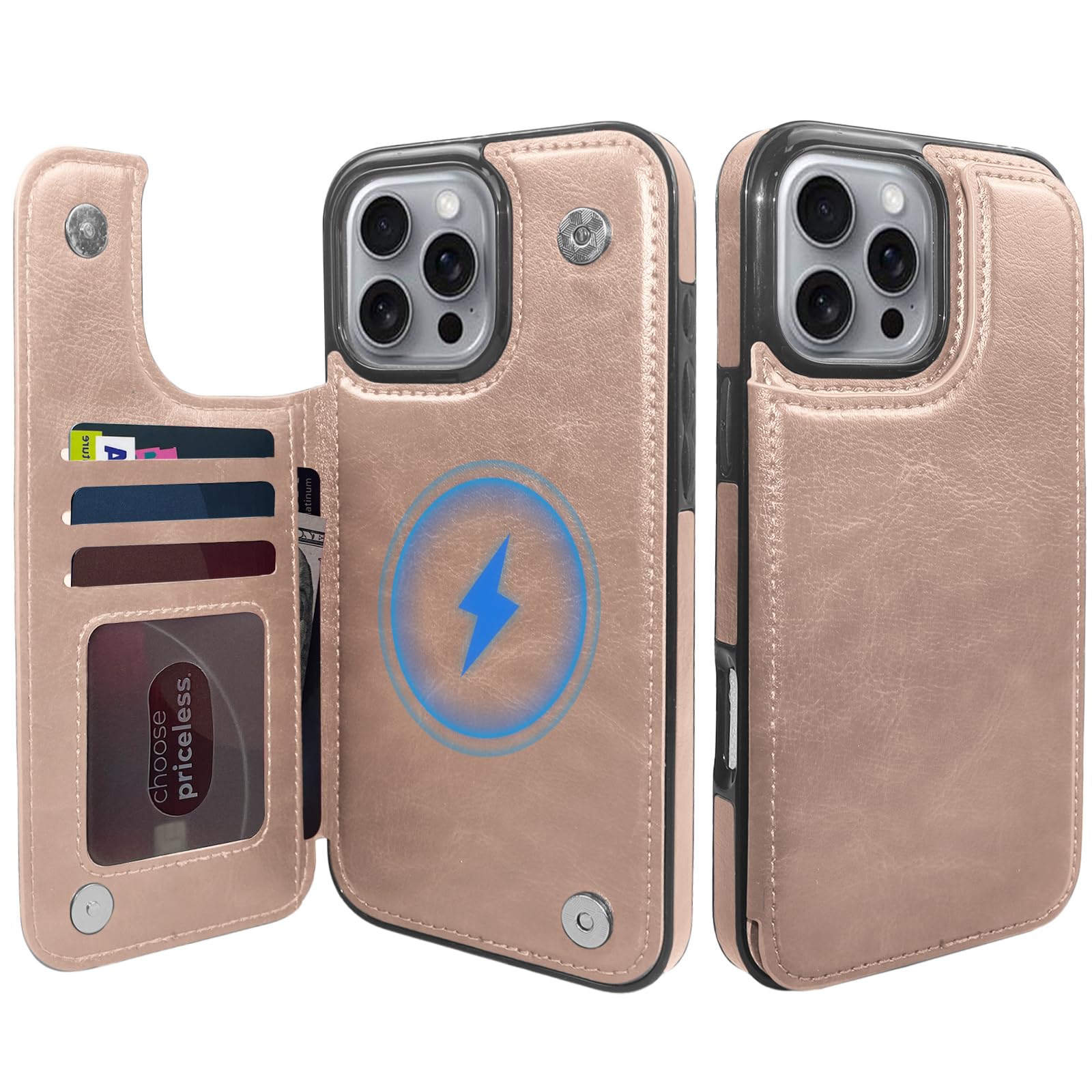 TopPerfekt Wallet Case for iPhone 16 Pro 6.3, Compatible with MagSafe, Dropproof Heavy Duty Tough Rugged Shockproof, Leather Card Holder Kickstand