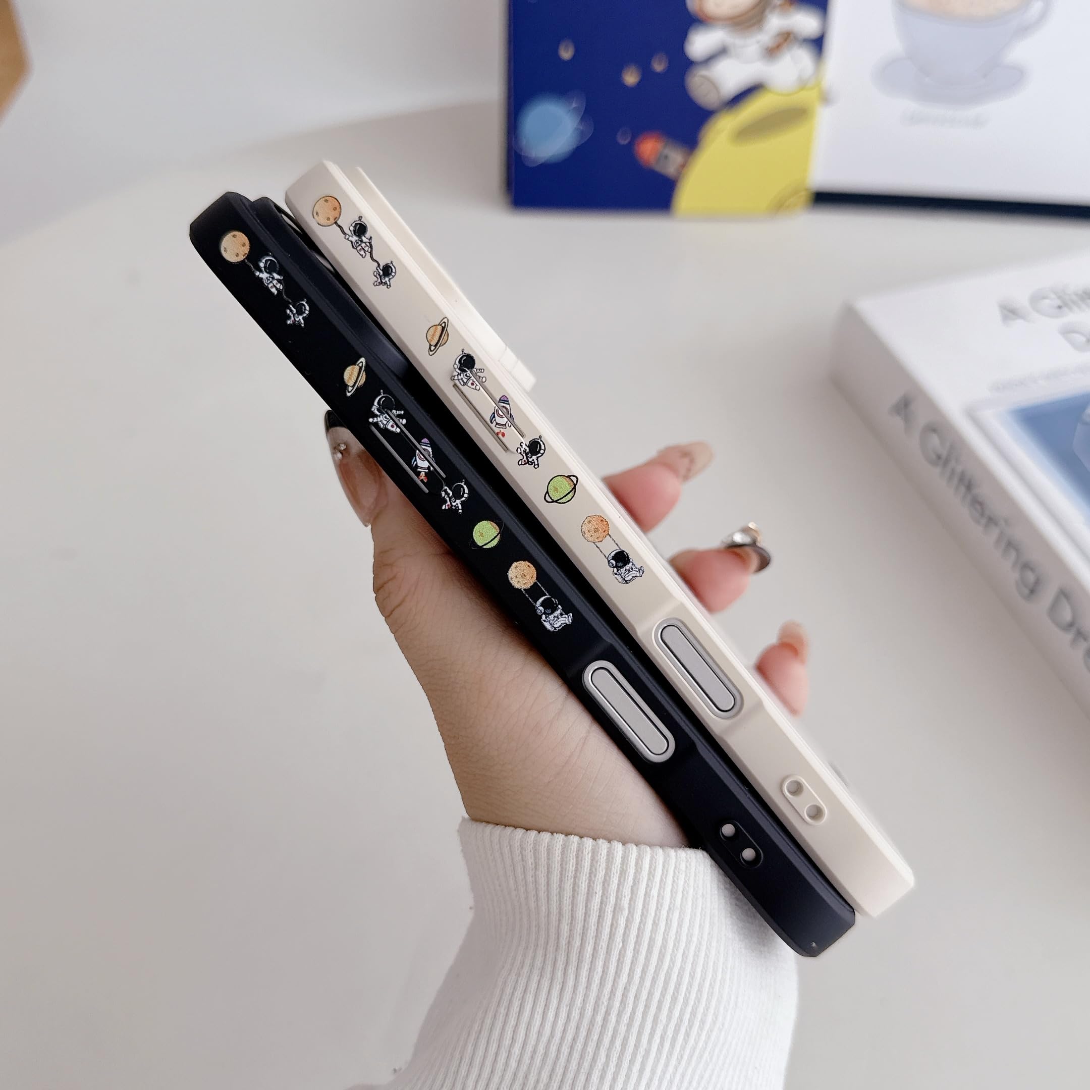 Yonds Queen for iPhone 17 Pro Cute Case, Cool Cartoon Swing Astronaut Planet Moon Space Design Stylish TPU Bumper Shockproof Anti-Slip Protector Fashion Case (Black Planet, iPhone 17 Pro) — view 5
