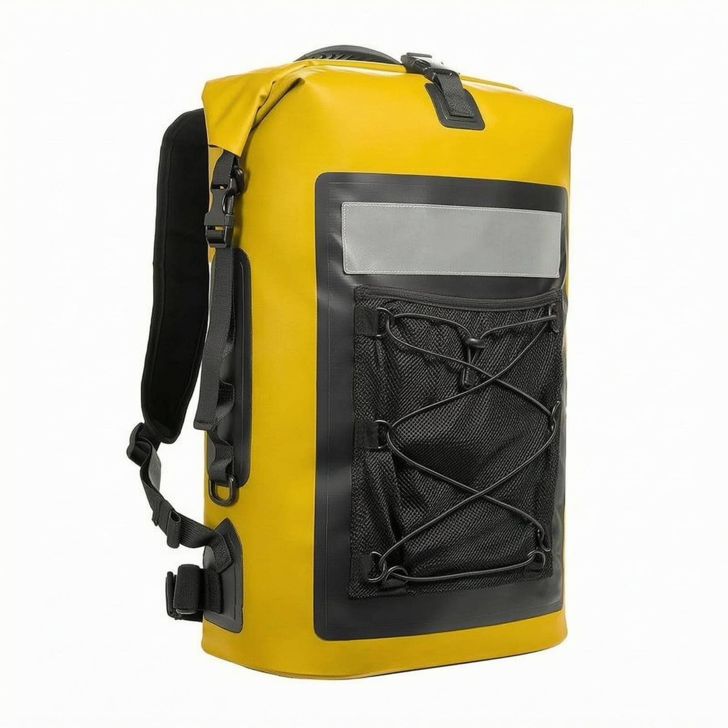 Padded Straps Waterproof Backpack Mesh Pocket Roll-Top Backpack Reflective Roll Roll-Top Bag Reinforced Trim, Yellow-image-39