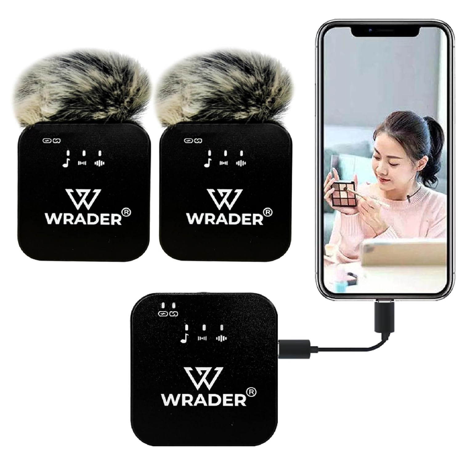 Professional Grade Dual Wireless Microphones with Muff, Superior Noise Reduction Video Recording Mic for Mobile, DSLR Camera, Go Pro, Laptop, iPhone (Black, ABS Body, Universal Compatibility)