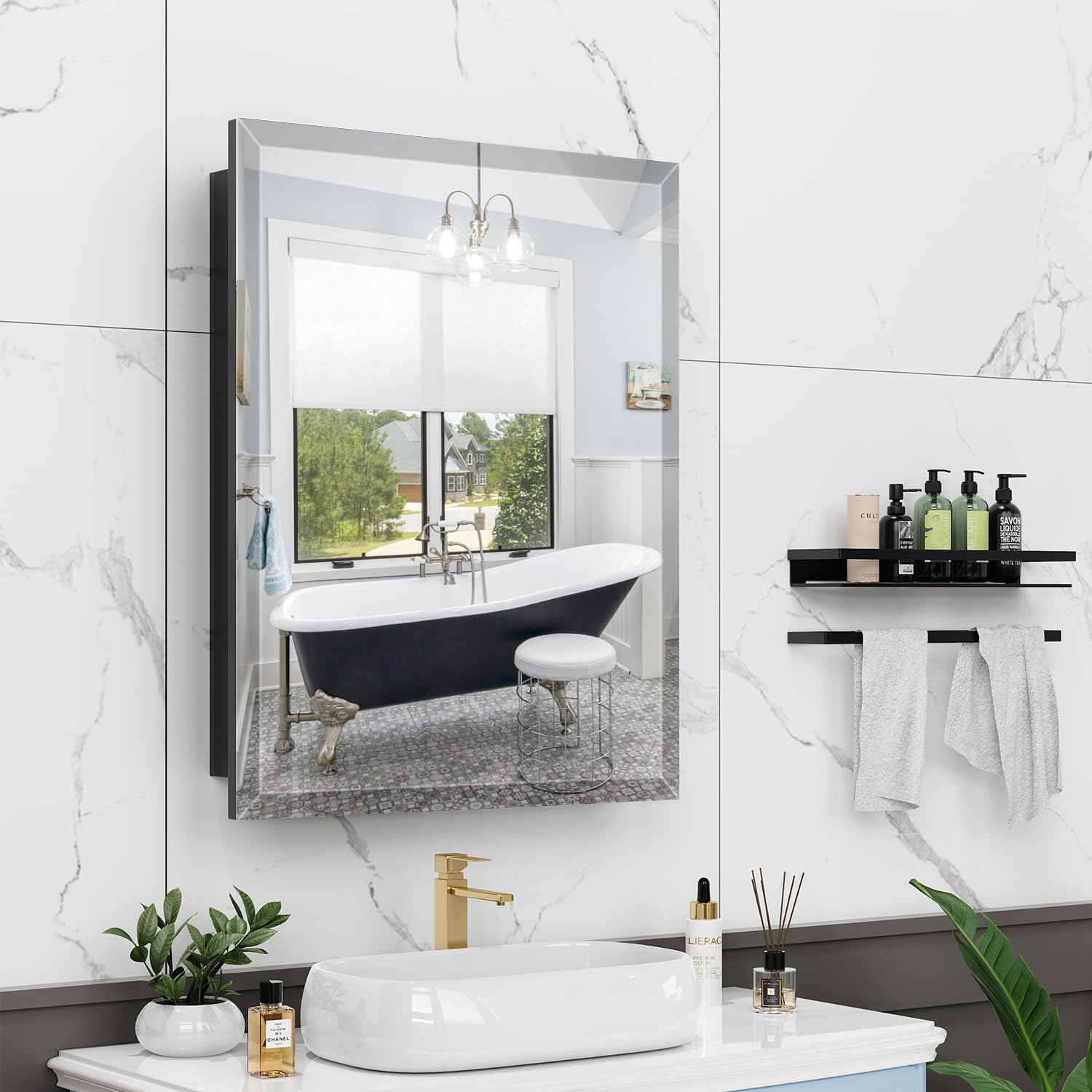 GUIQIYANG 20X26 Inches Medicine Cabinet, Wall Mounted Bathroom Cabinet wirh Beveled Mirror, Recessed or Surface Medicine Cabinet with Storage