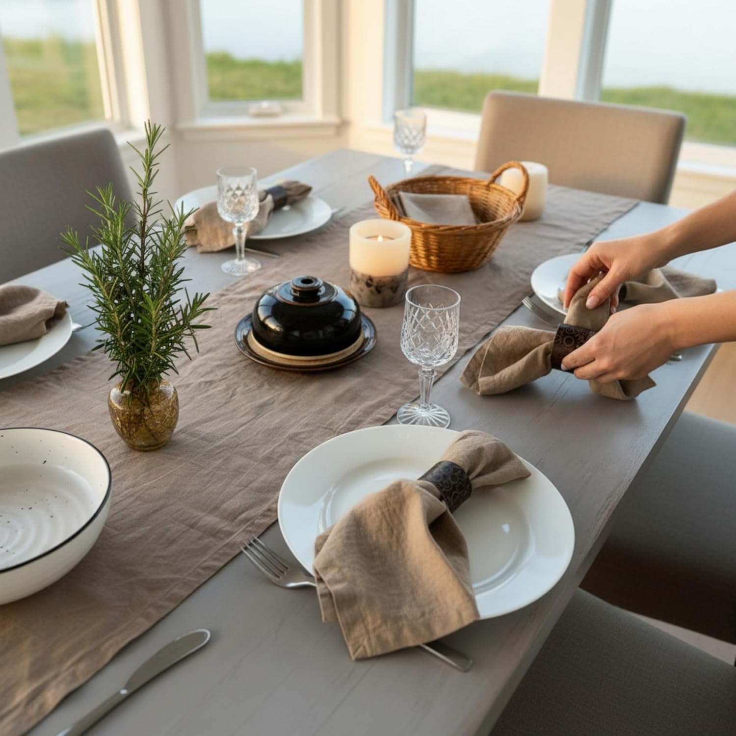 Linen Napkins –100% French Flax – Stonewashed Pure Linen Cloth Napkins - Size 18 Inch x 18 Inch – Set of 4 (Natural Rustic Taupe)