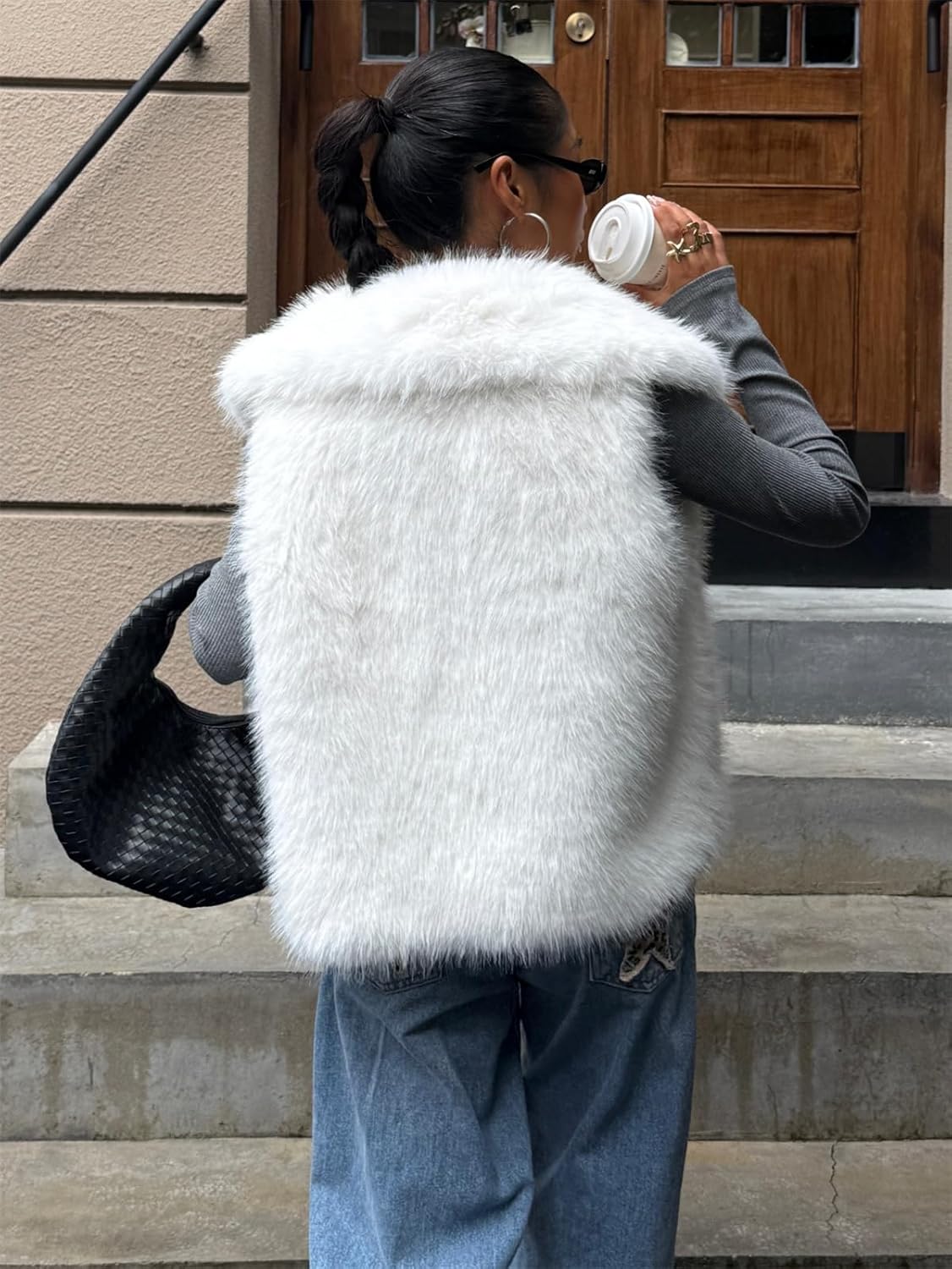 Womens Faux Fur Vest Collar Sleeveless Open Front Cardigan Top Fuzzy Coats Jacket Fluffy Outwear - Image 5