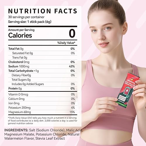 Miniatura 7 de Mezcla de bebida en polvo con electrolitos, sal de sandía sin azúcar, suplemento de hidratación para energía y recuperación, 30 porciones, sin