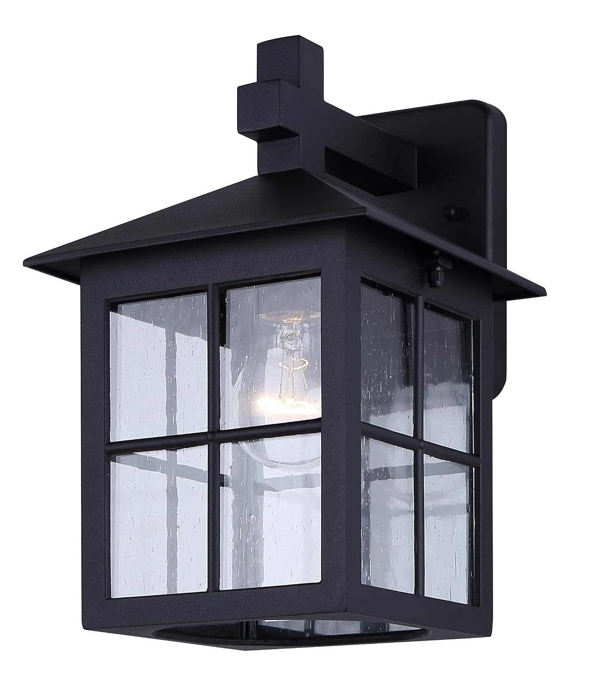 Canarm Dom 1-Light Outdoor Lantern, 11-Inch Black Wall Mount with Clear Seeded