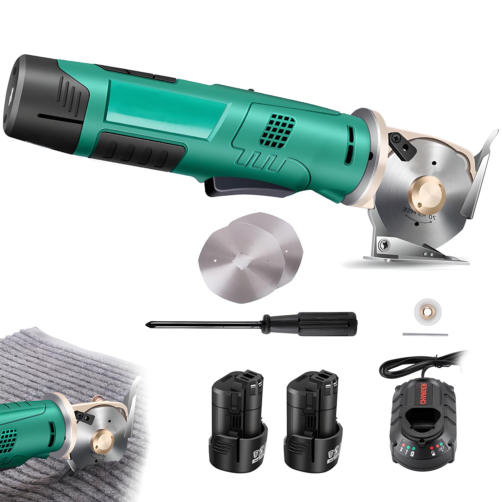 Cortador eléctrico giratorio de tela, tijeras inalámbricas con batería de 4000 mAh, corta tela, cartón, cuero, alfombra, grosor máximo 25 mm/33 mm