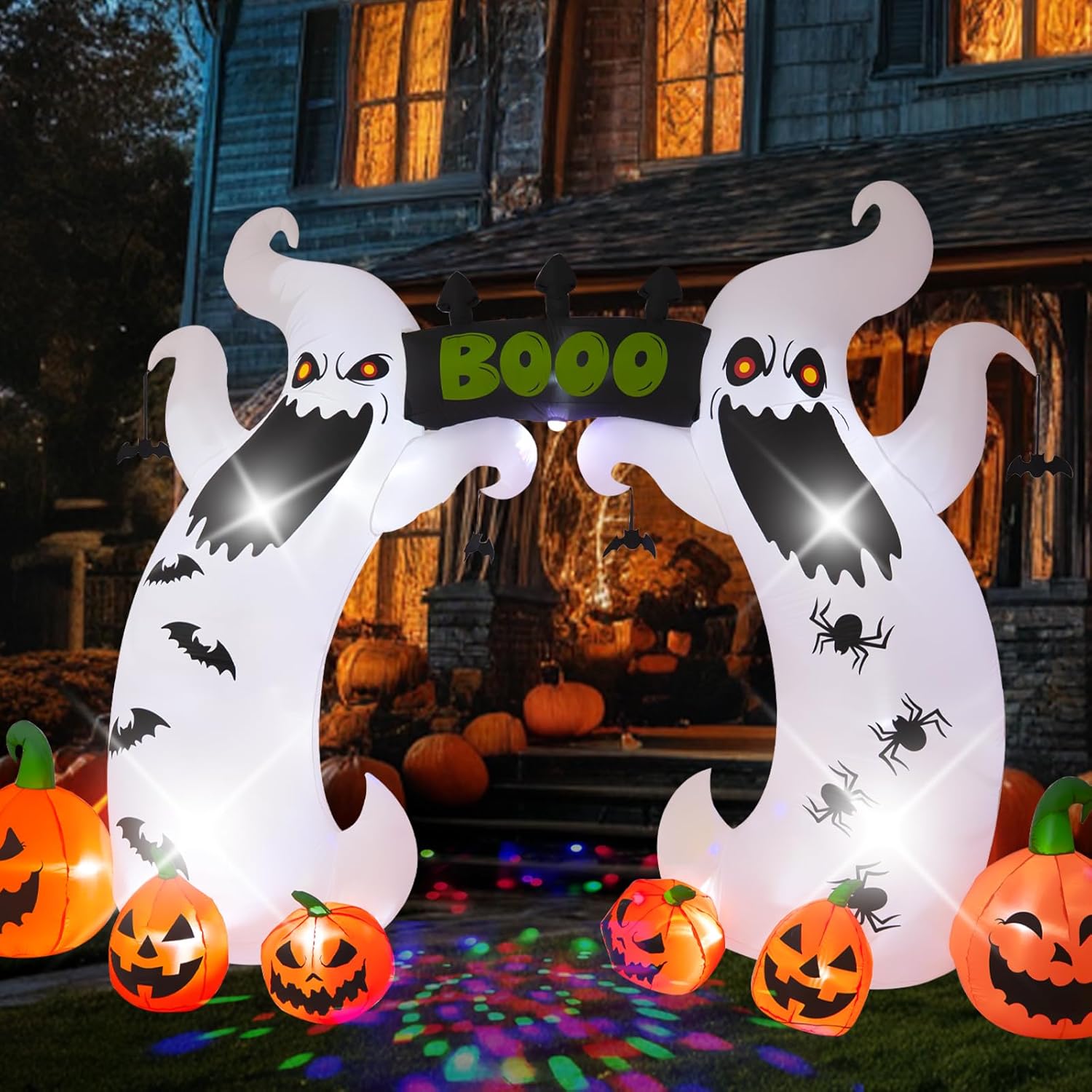 Halloween Inflatable, SHDEJTG 16 FT Giant Ghost Pumpkin Arch Inflatable Decoration with Rotating LED Color Light for Outdoor, Holiday, Party, Yard, Garden 16FT Elf Arch