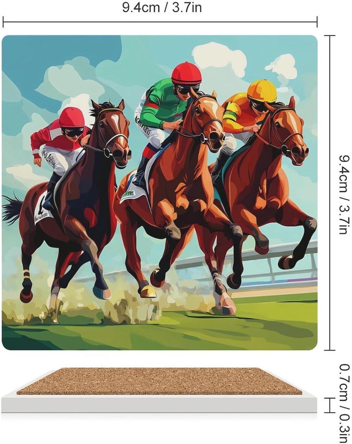 Horse Racing Coasters for Drinks Square Table Coasters Set Cup Mats with Cork Base
