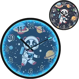 ALAZA 12 Astronaut Panda Planet Lighted Wall Clock Battery Operated 12 Inch Silent Non Ticking Clock for Bedroom Office Living Room Decor