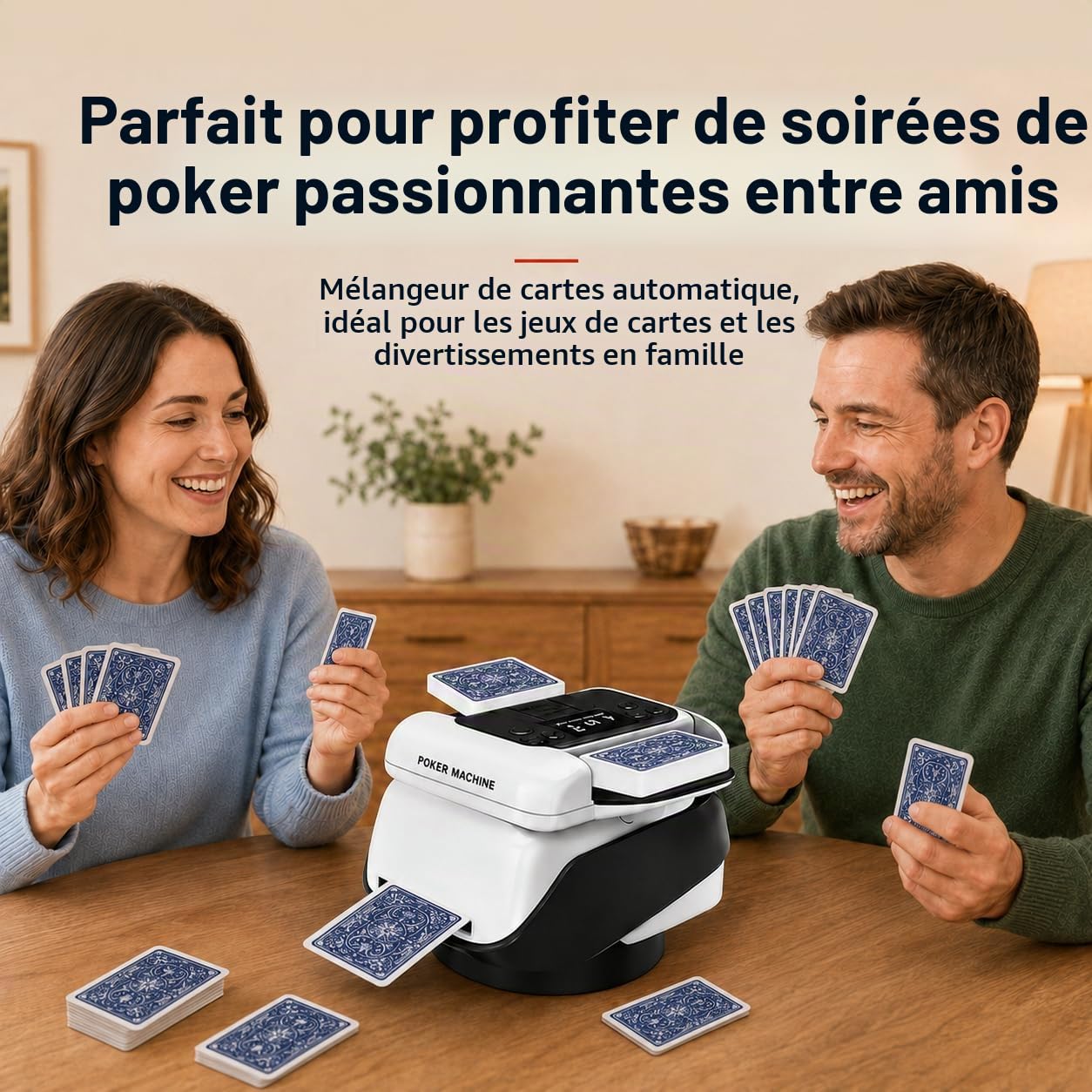 Mélangeur et Distributeur de Carte Automatique 2-en-1, Distributeur Cartes Jeu Automatique pour 2-8 Joueurs, 360° Rotation Rechargeable, Compatible avec UNO/Poker/Tous Types de Cartes