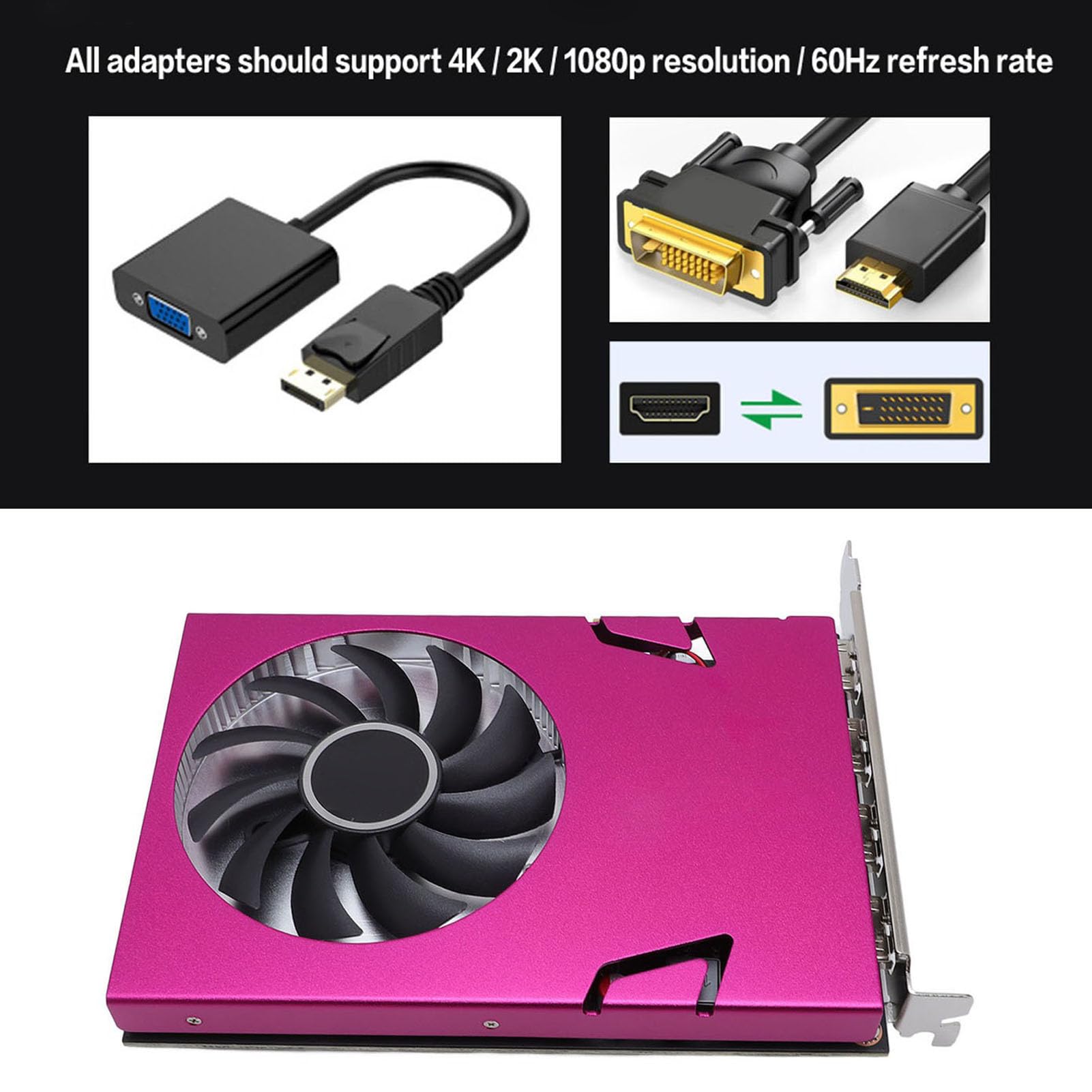Goshyda Karta graficzna 4 HDMI Multi Monitor dla Wi Ndows 7/10, 2 GB DDR3 128bit PCIe 2.0 z 10-bitowym kolorem i obsługą HDR - Biuro, Projekt, Klasyczny GPU do gier (nie wymaga