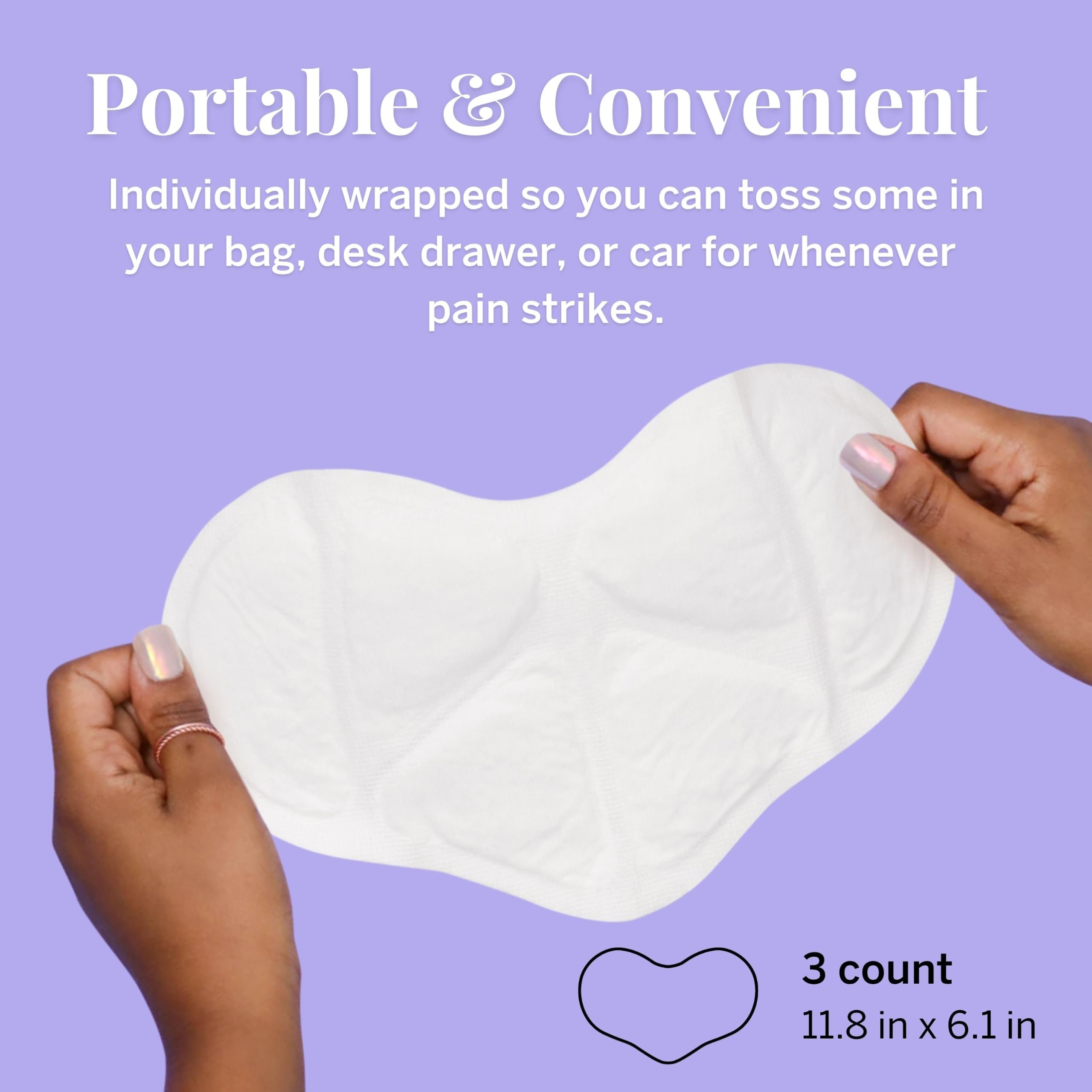 Pixie 8-inch Menstrual Pain Relief Heat Patches – Up to 8 Hours of Warming Comfort – Air-Activated Disposable Heat Pads – Wearable Body Warmers (3 Count) — Amazon image 7